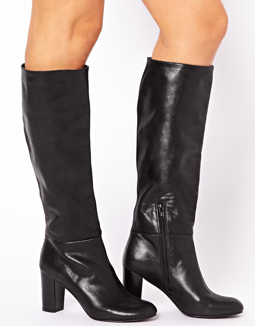 Lyst ASOS Cooper Leather Knee High Boots in Black