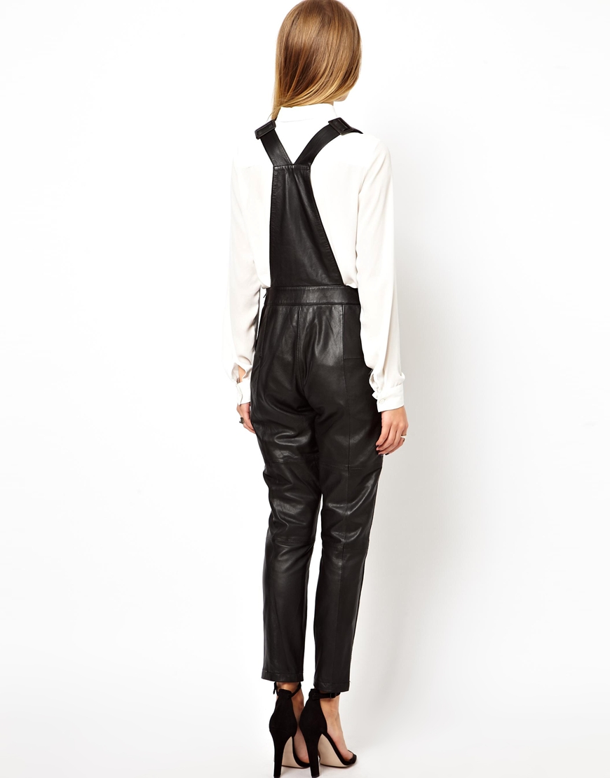 Lyst - ASOS Leather Dungarees in Black