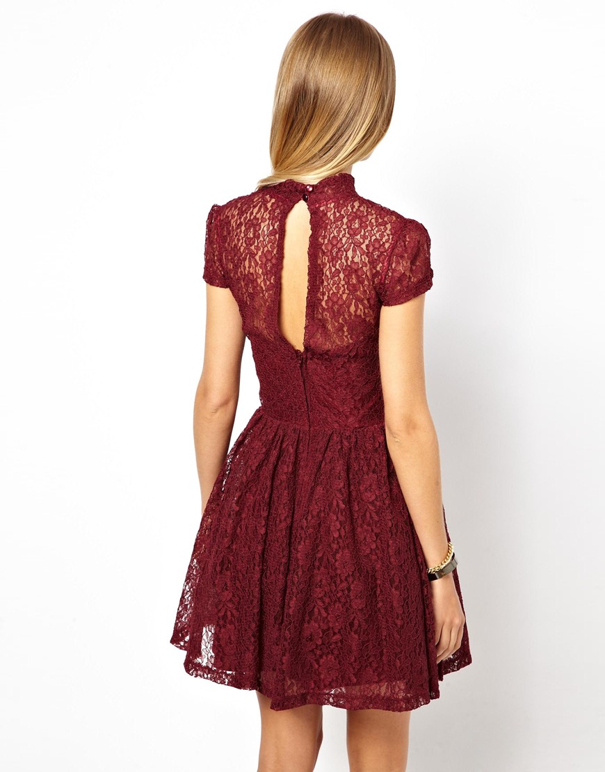 Lyst - Asos Lace High Neck Prom Dress in Purple