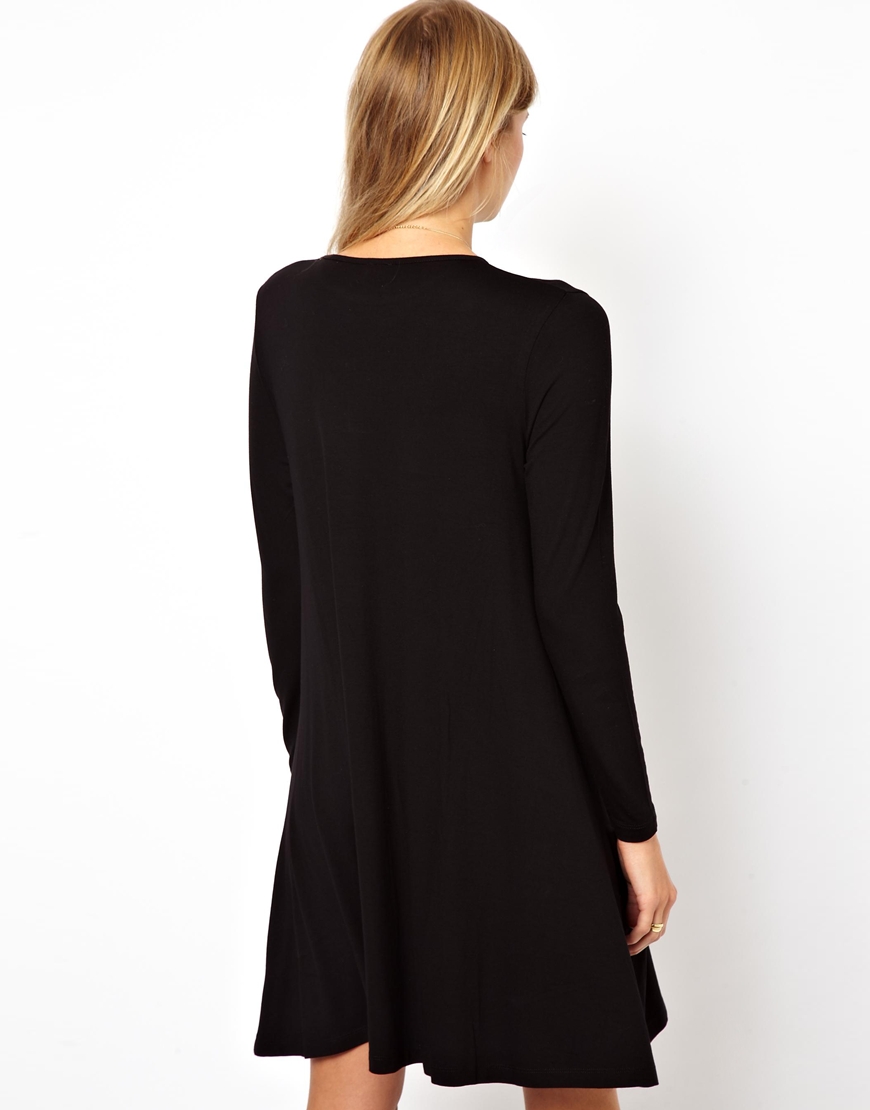 Lyst - ASOS Swing Dress With Pockets And Long Sleeves in Black
