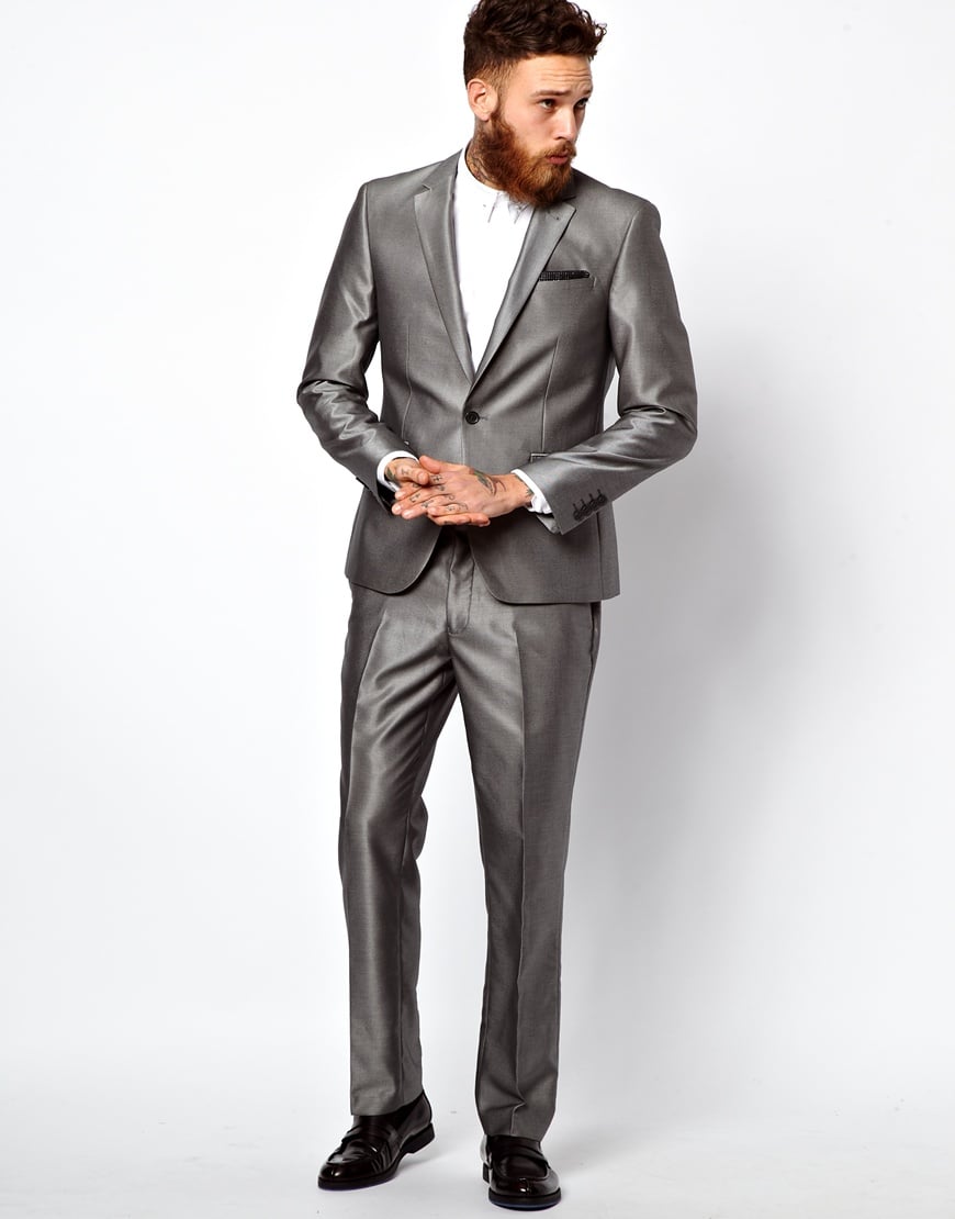 Asos Slim Fit Suit Trousers In Silver in Gray for Men | Lyst