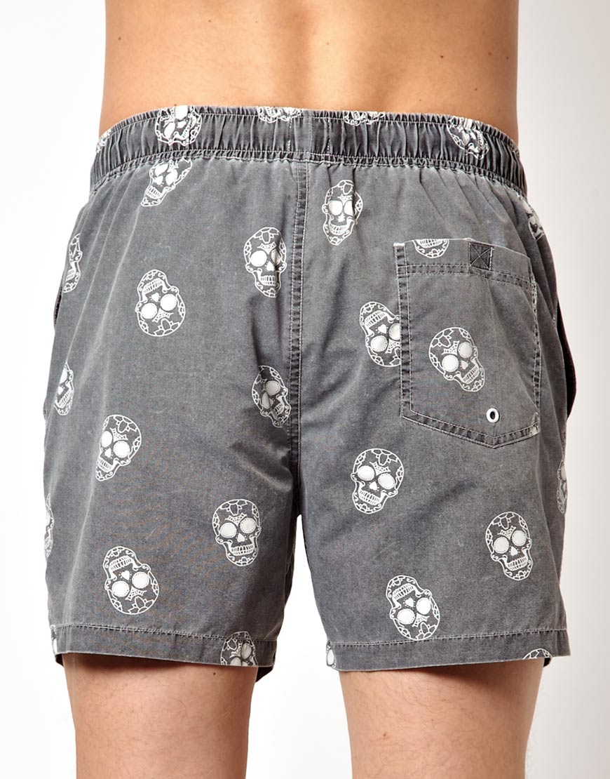 Lyst Asos Swim Shorts with Skull Print in Gray for Men