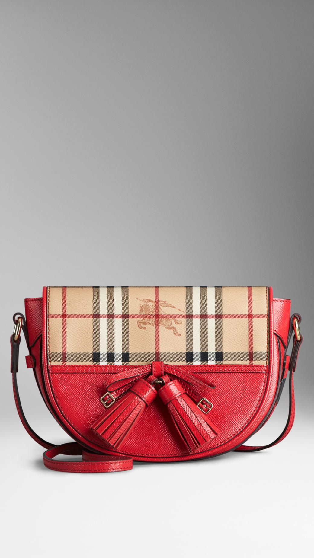 Lyst Burberry Haymarket Check Patent Leather Tassel Crossbody Bag in Red