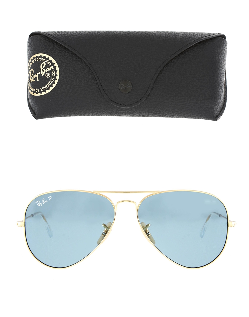 Ray Ban Polarized Aviator Sunglasses In Blue For Men Lyst