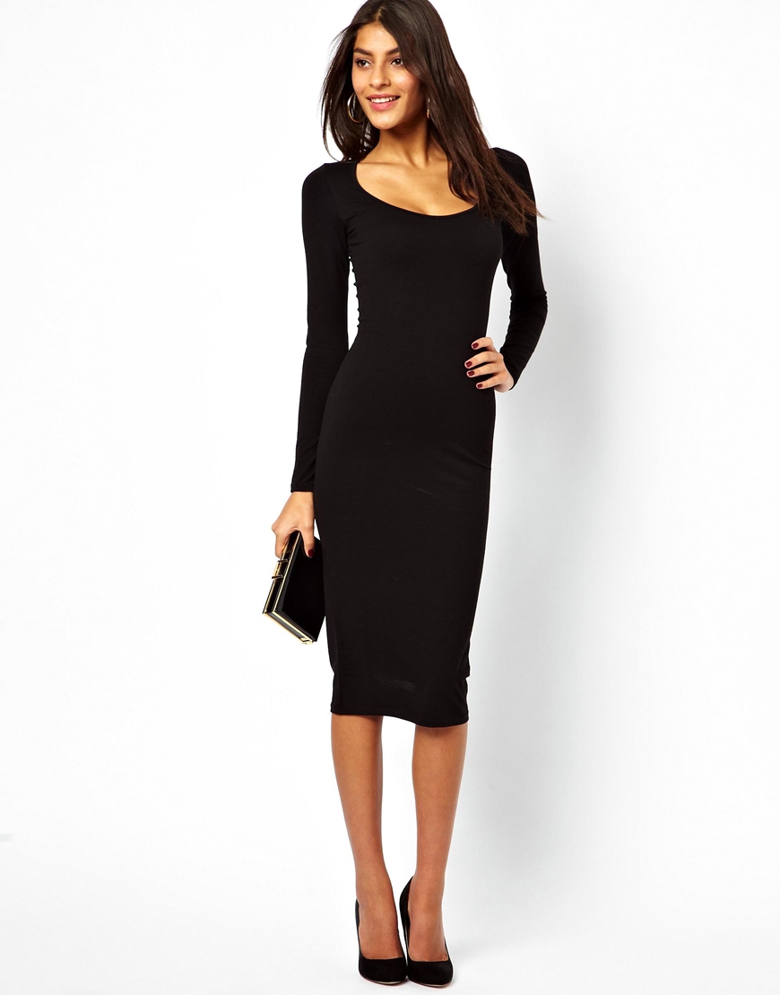 Black bodycon dress sleeves long sleeved line