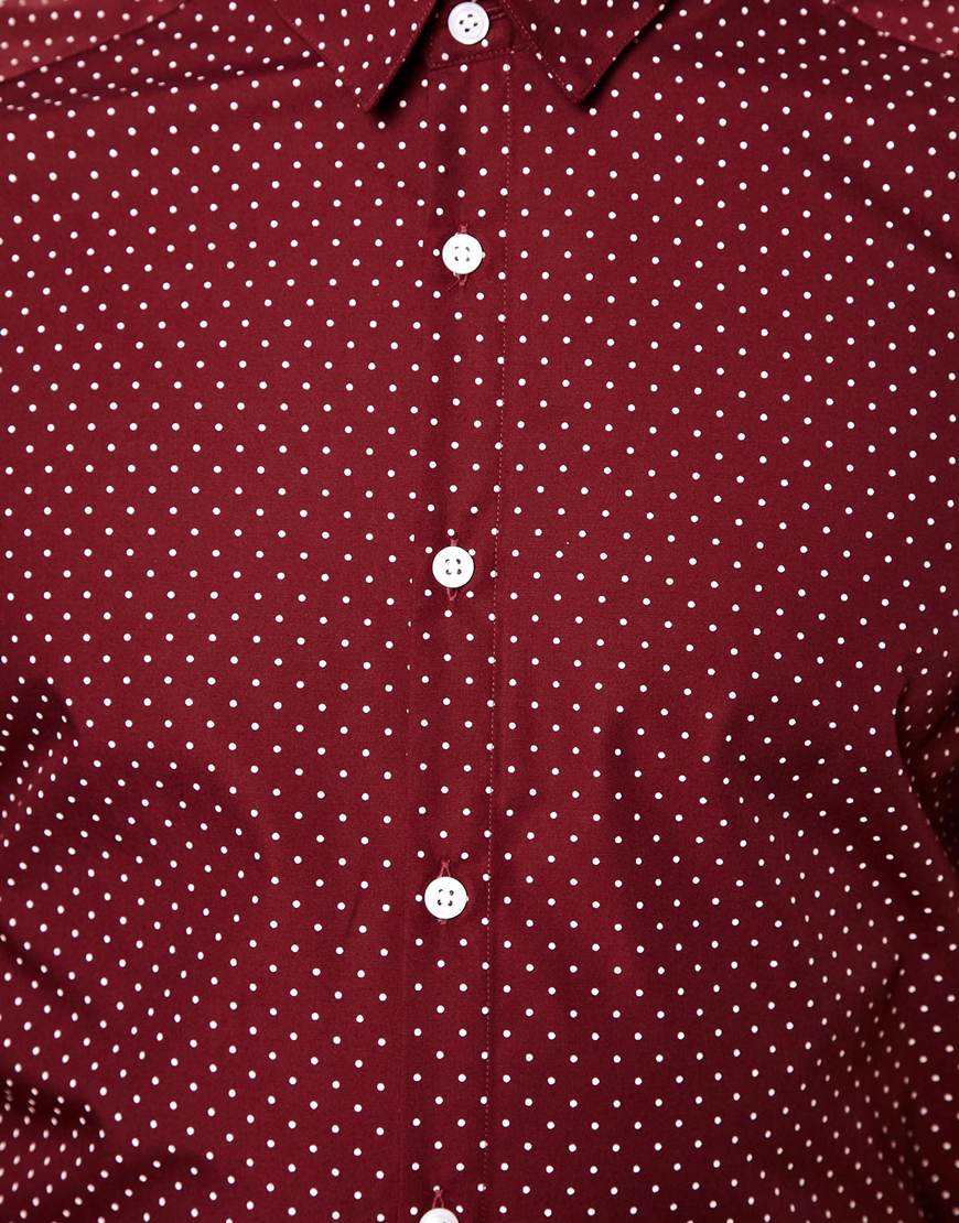 Lyst - Asos Smart Shirt In Long Sleeve With Polka Dot Print in Red for Men