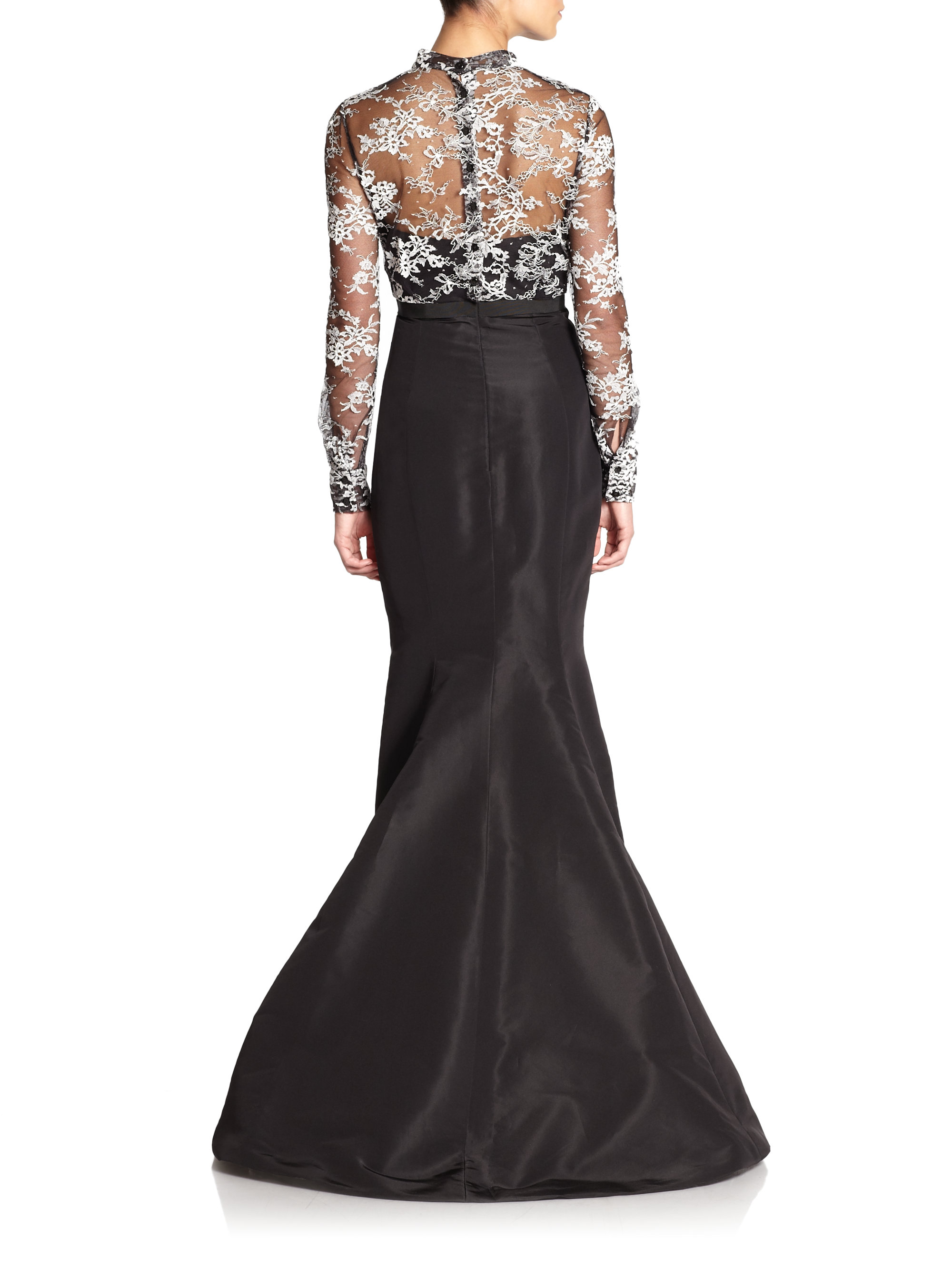 Lyst - Carolina Herrera Laceoverlay Evening Gown in Black
