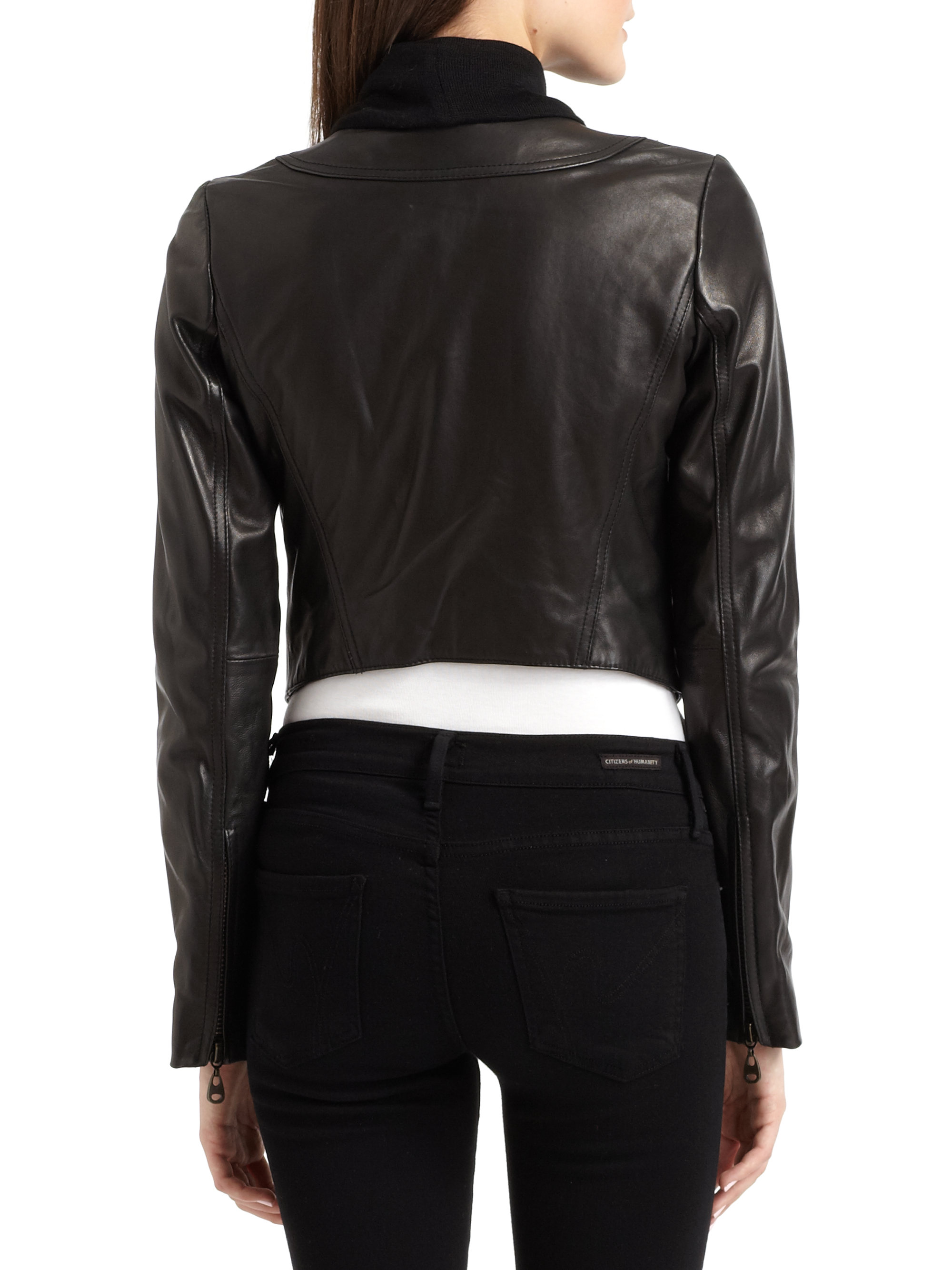Lyst - Doma Leather Leather Jacket with Sweater Knit Scarf in Black