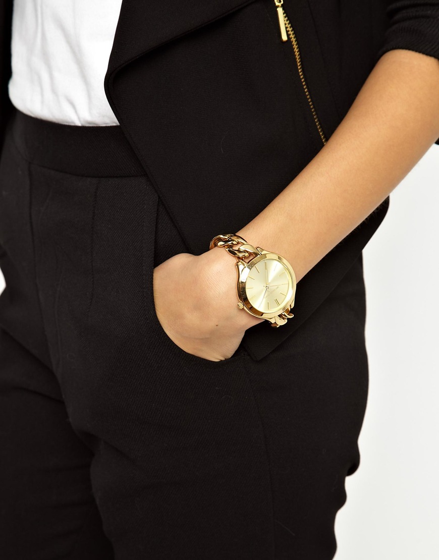 Lyst Michael Kors Slim Runway Gold Watch In Metallic Be Inspired