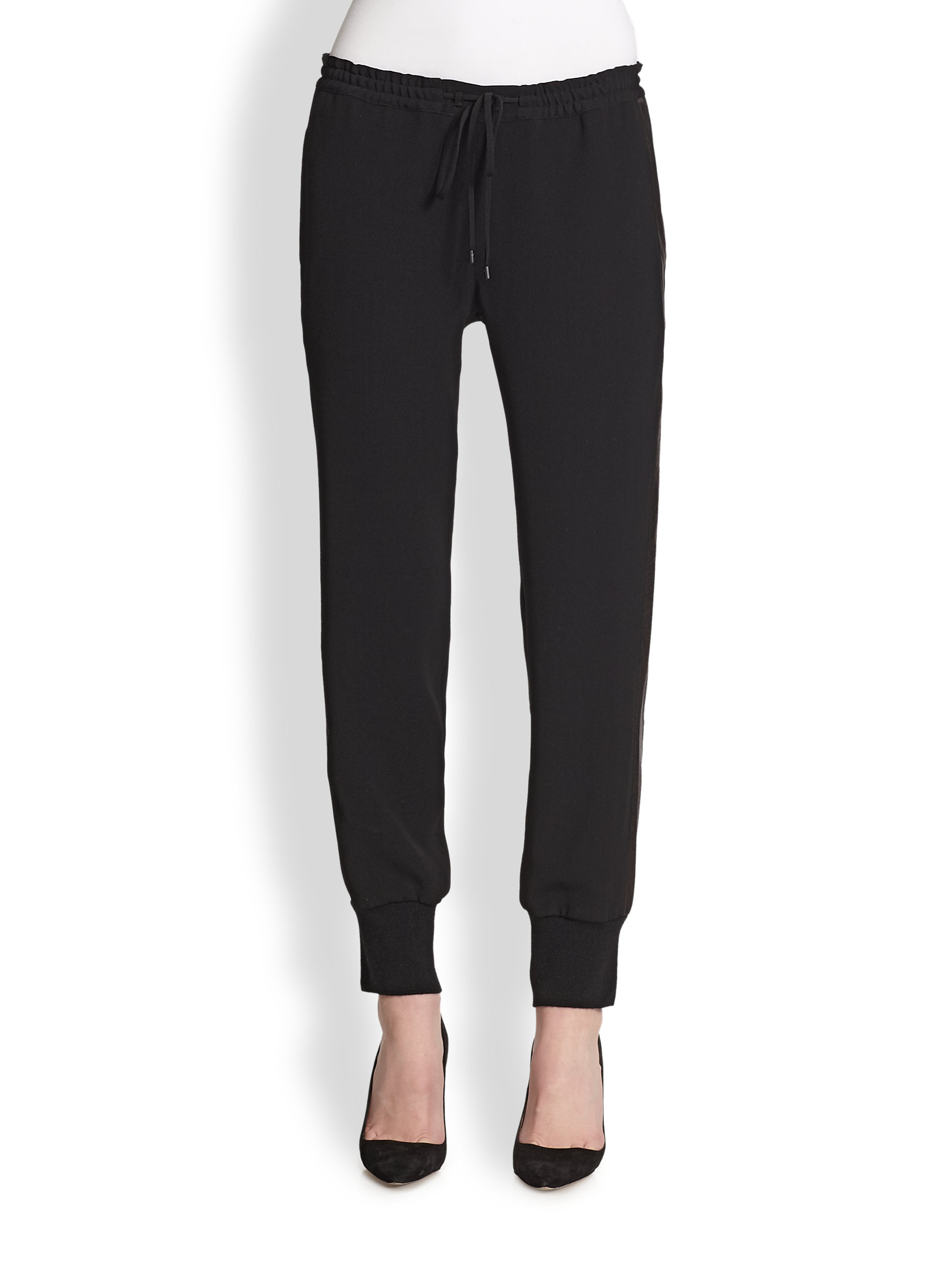 Vince Strapping Leather Stripe Sweatpants in Black | Lyst