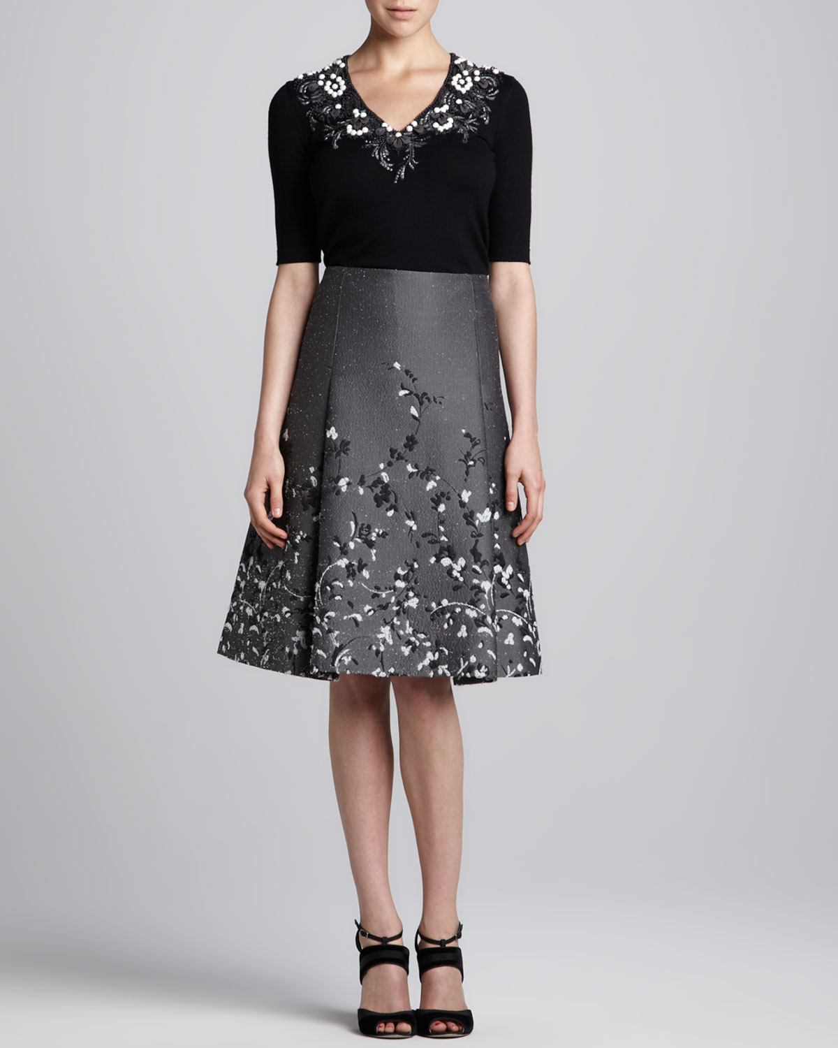 Carolina Herrera Floral-Embroidered Jacquard Skirt in Floral | Lyst