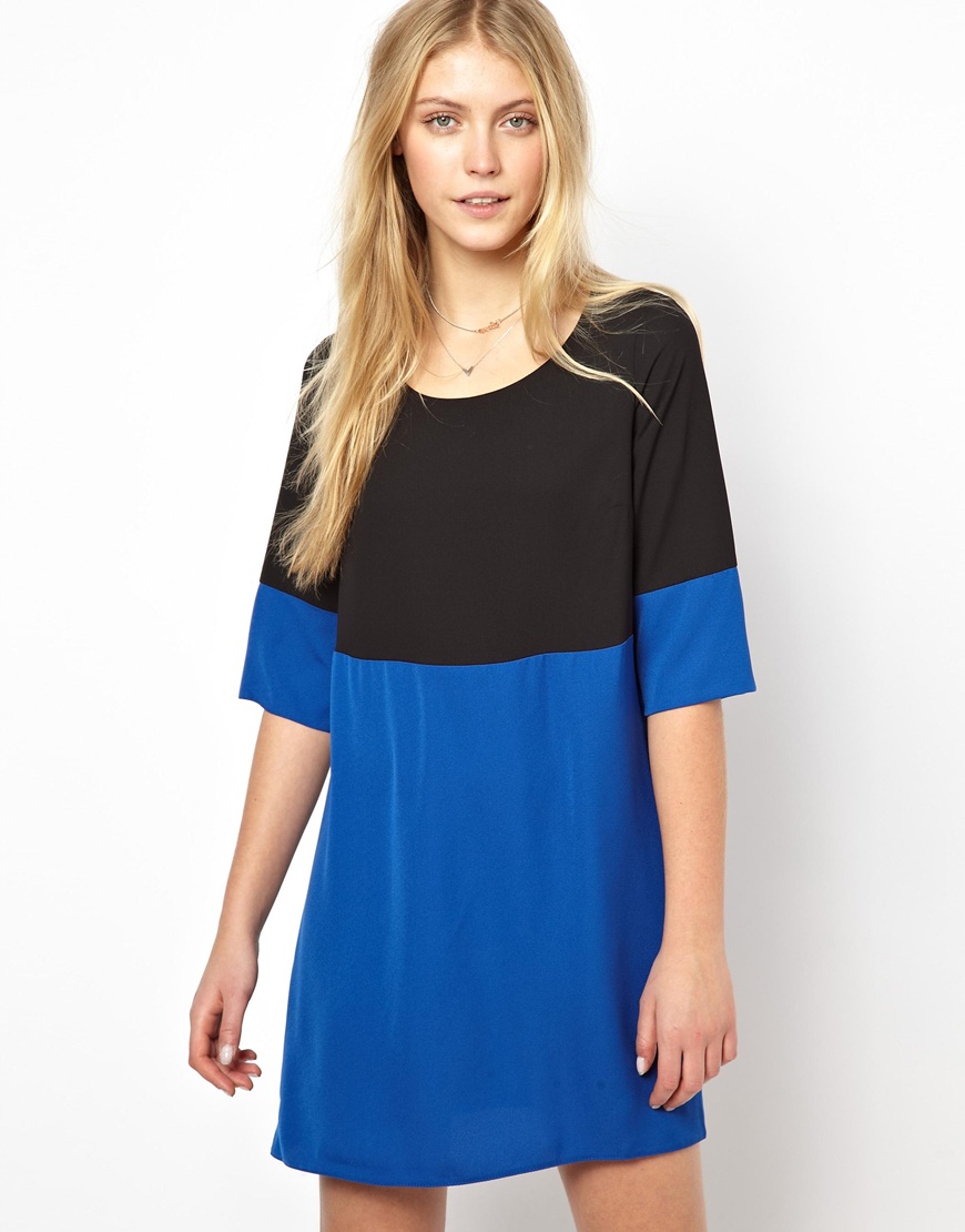 Lyst - Love Shift Dress in Colour Block with Sleeve in Blue