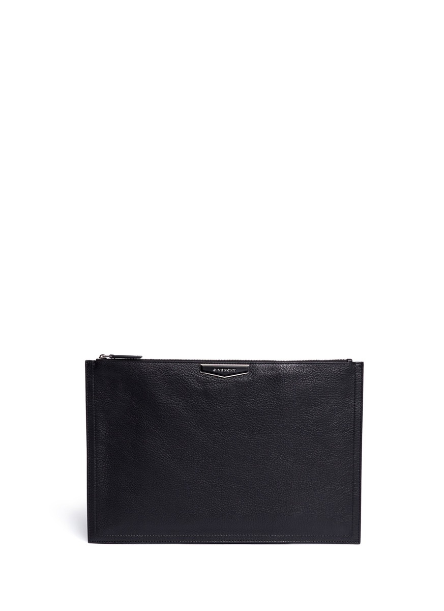 Lyst - Givenchy Antigona Leather Flat Zip Pouch in Black