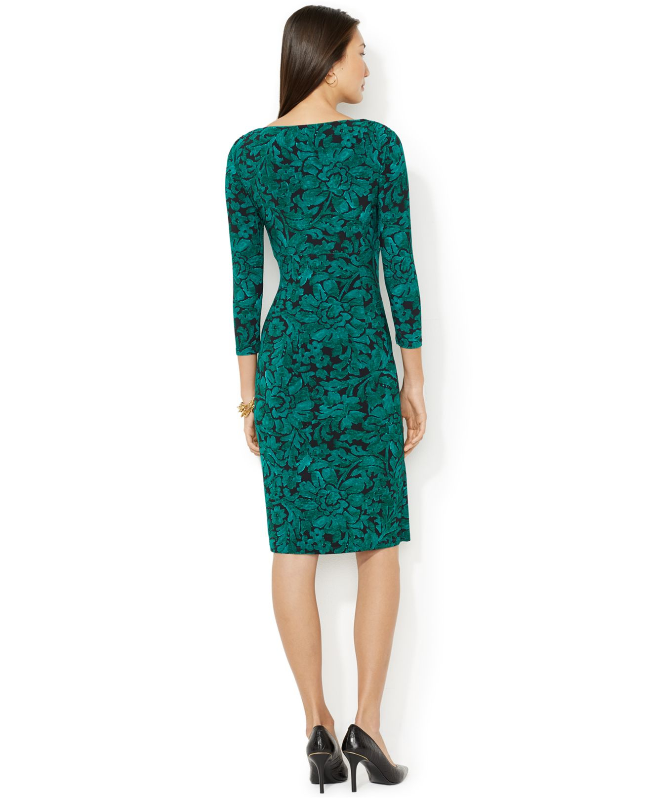 Lyst - Lauren By Ralph Lauren Floral-Print Faux-Wrap Dress in Green