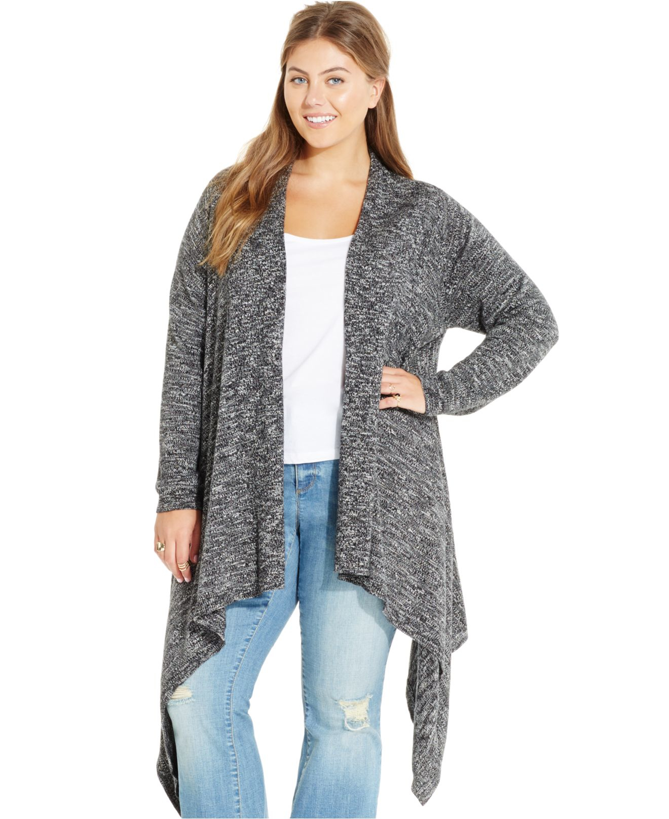 Lyst - Lucky Brand Lucky Brand Plus Size Draped Marled Cardigan in Black