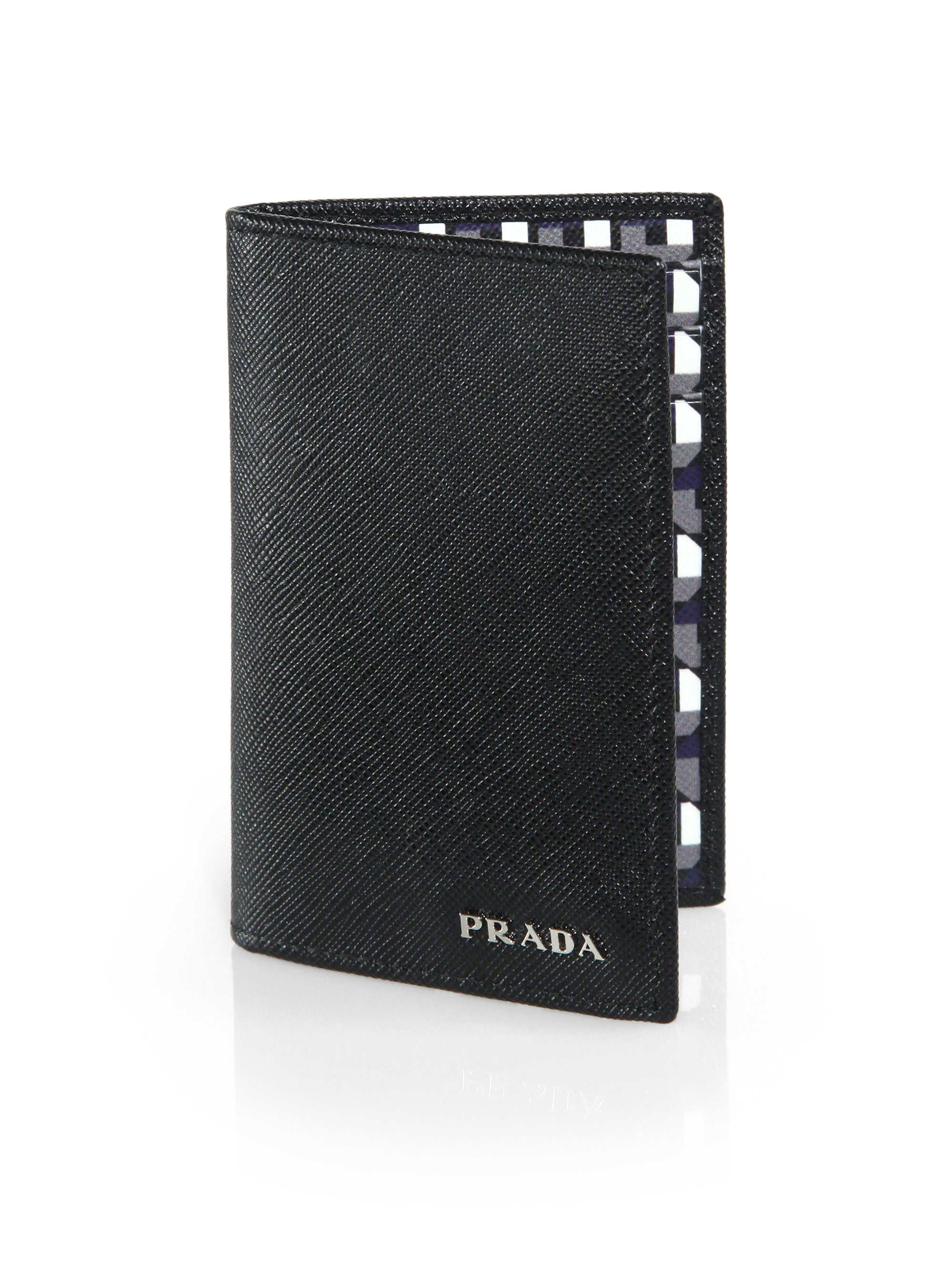 Prada Octagon Print Saffiano Credit Card Wallet in Black for Men ...  