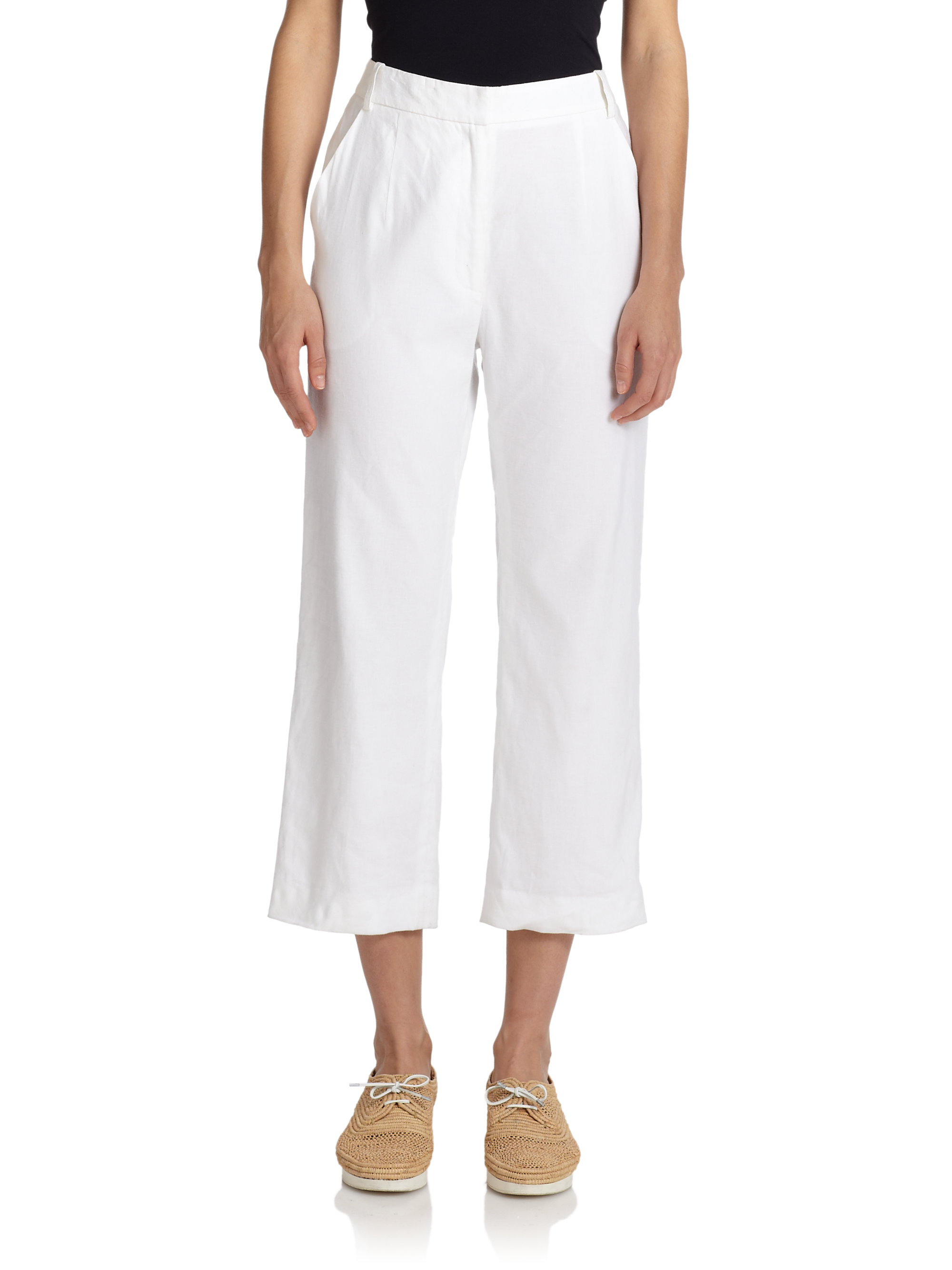 Lyst - Suno Cropped Linen Pants in White