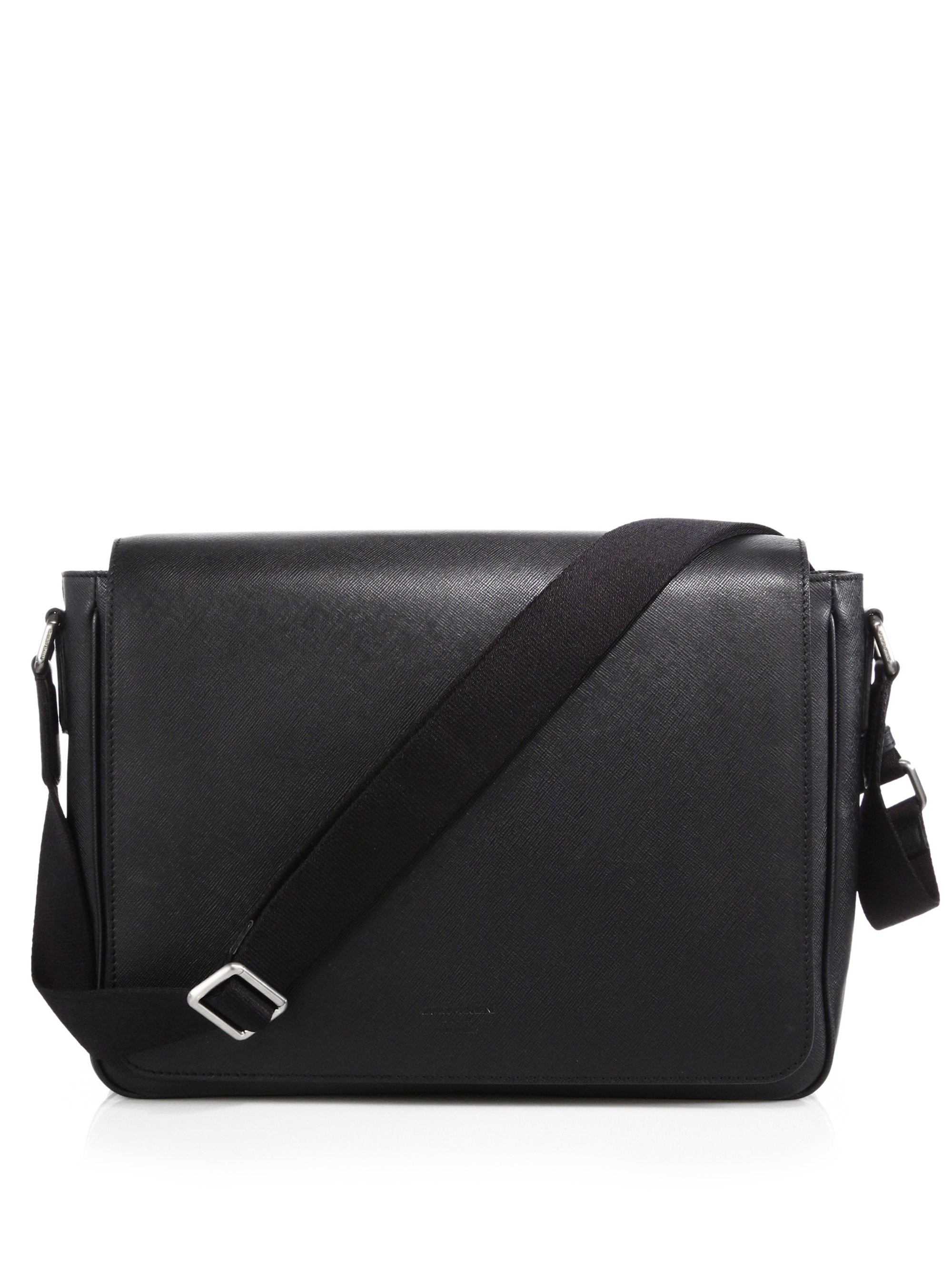 Giorgio armani Leather Messenger Bag in Black for Men | Lyst