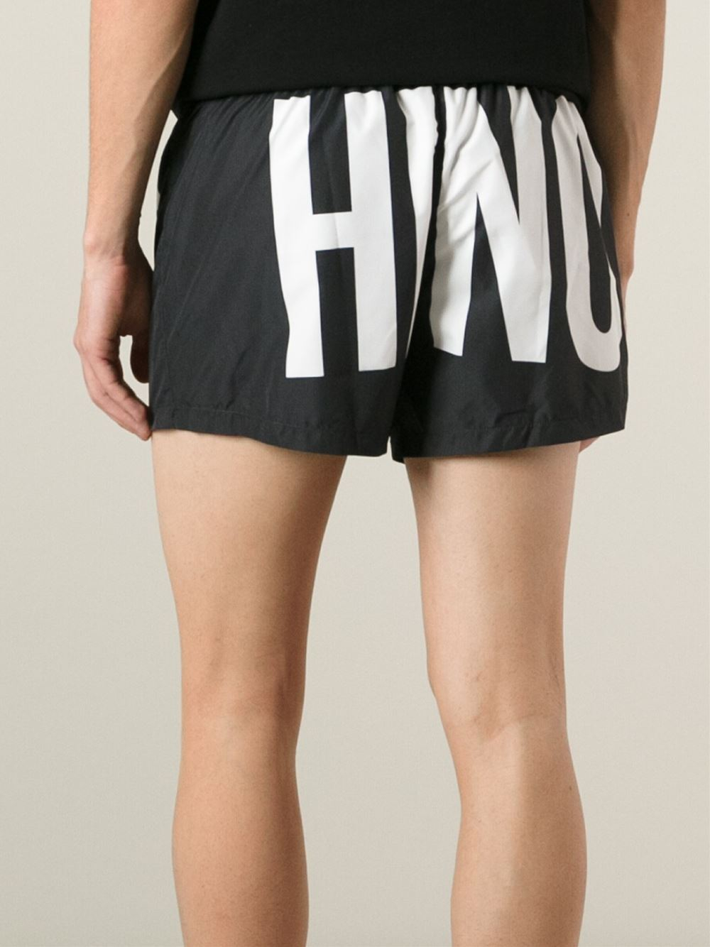 Lyst - Moschino Logo Print Swim Shorts in Black for Men