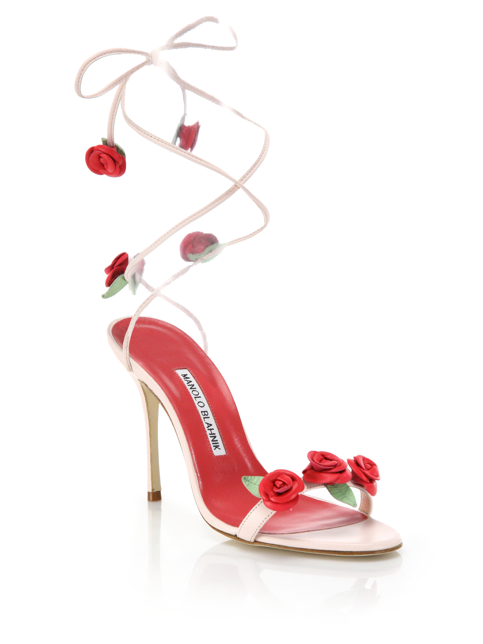 Lyst - Manolo Blahnik Leather Rose-detail Lace-up Sandals