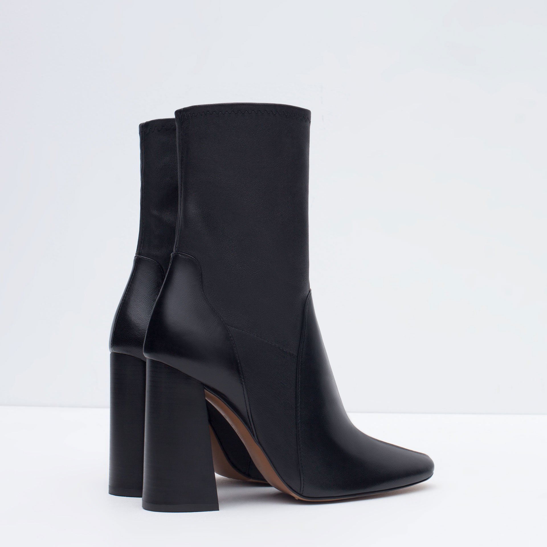 Zara Leather High Heel Ankle Boots in Black | Lyst