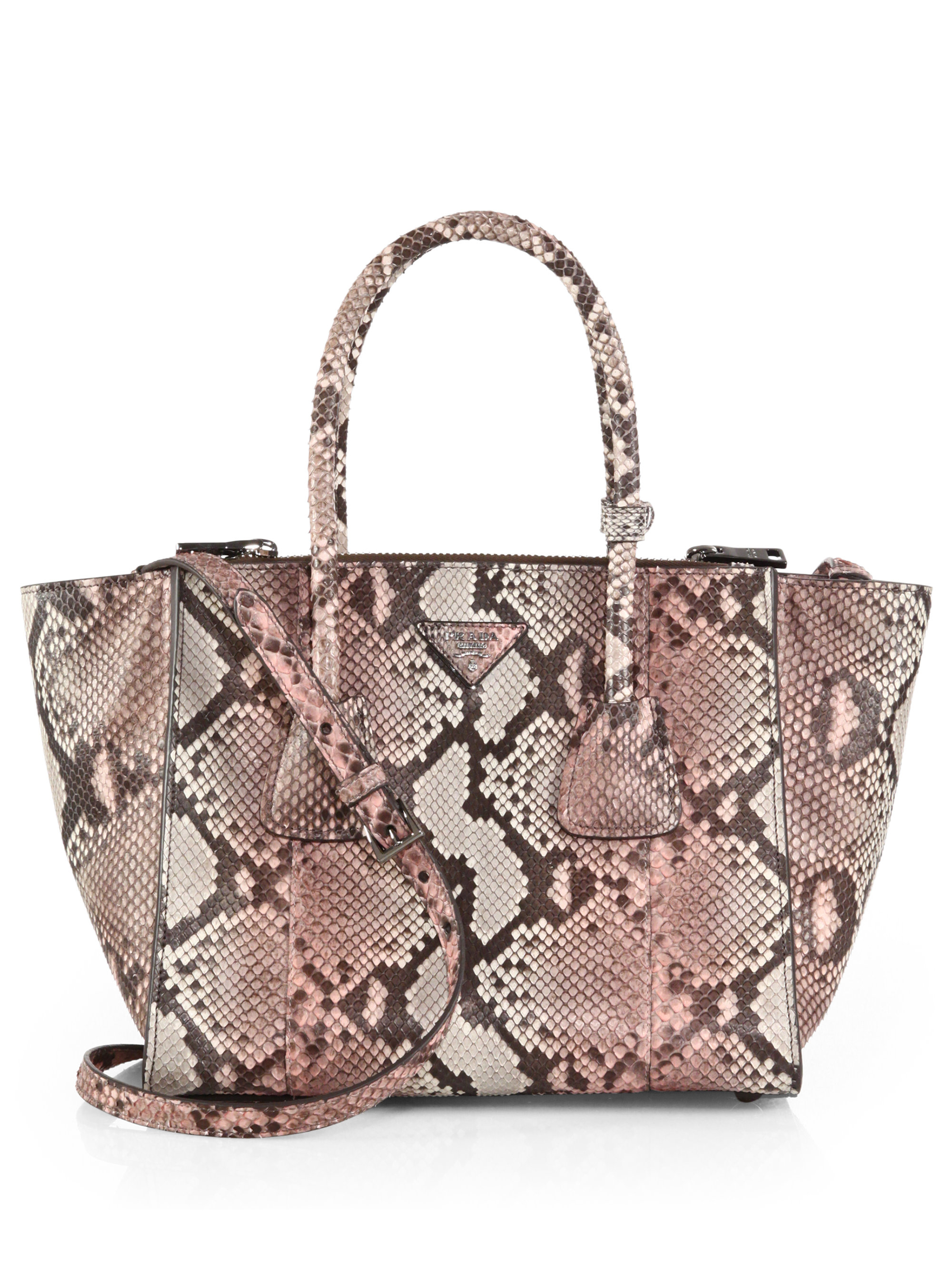 Prada Small Python Twin-pocket Tote in Pink (ROSA) | Lyst  