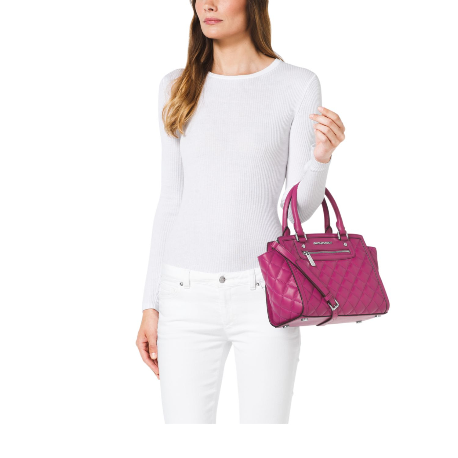 Lyst - Michael kors Selma Leather Medium Satchel in Pink