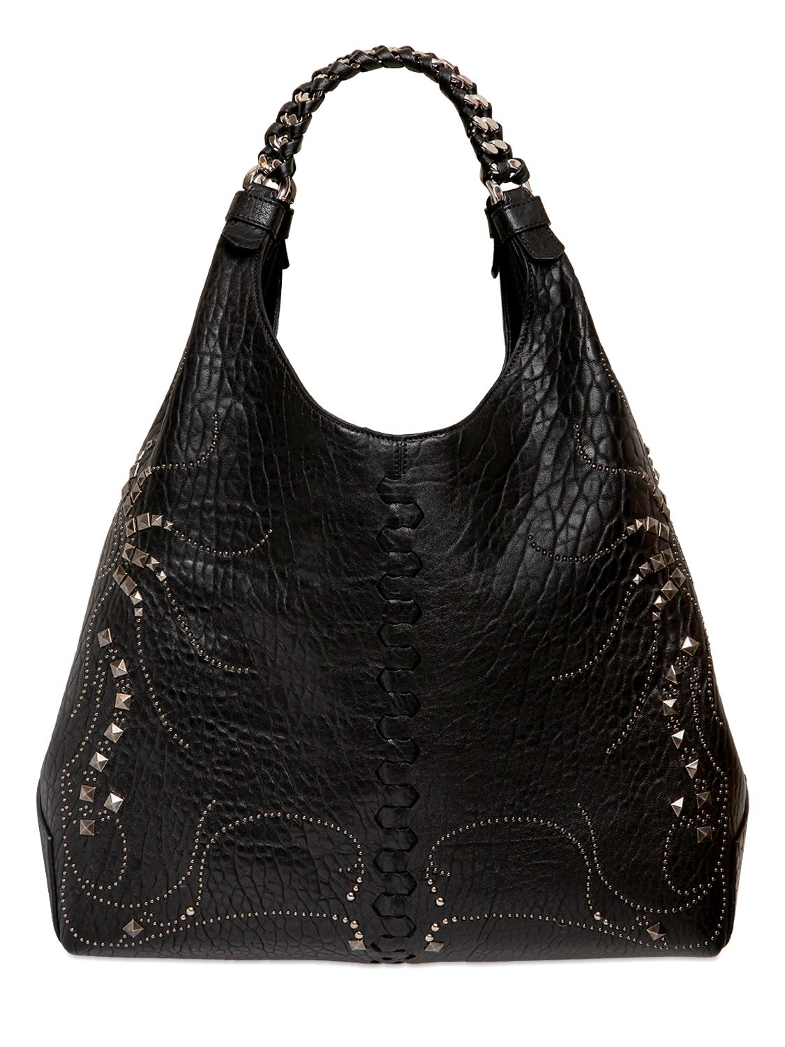 Lyst - Roberto Cavalli Regina Studded Nappa Leather Hobo Bag in Black