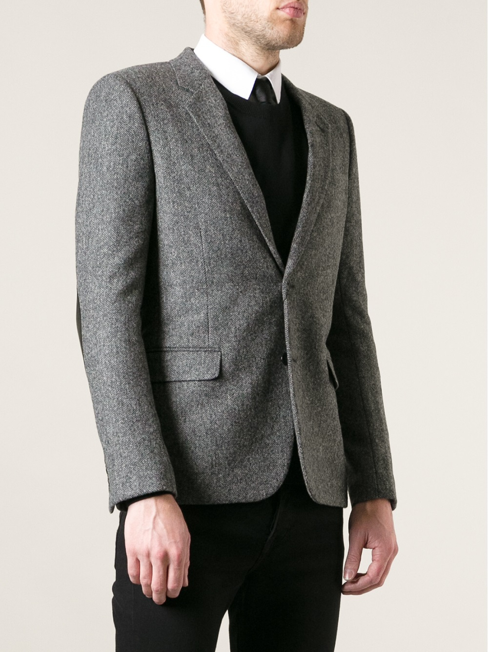 Saint Laurent Herringbone Tweed Blazer in Gray for Men - Lyst