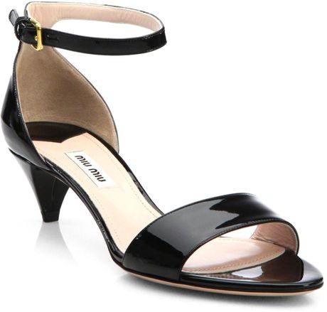 Miu Miu Patent Leather Kitten Heel Sandals in Black (NERO-BLACK) | Lyst