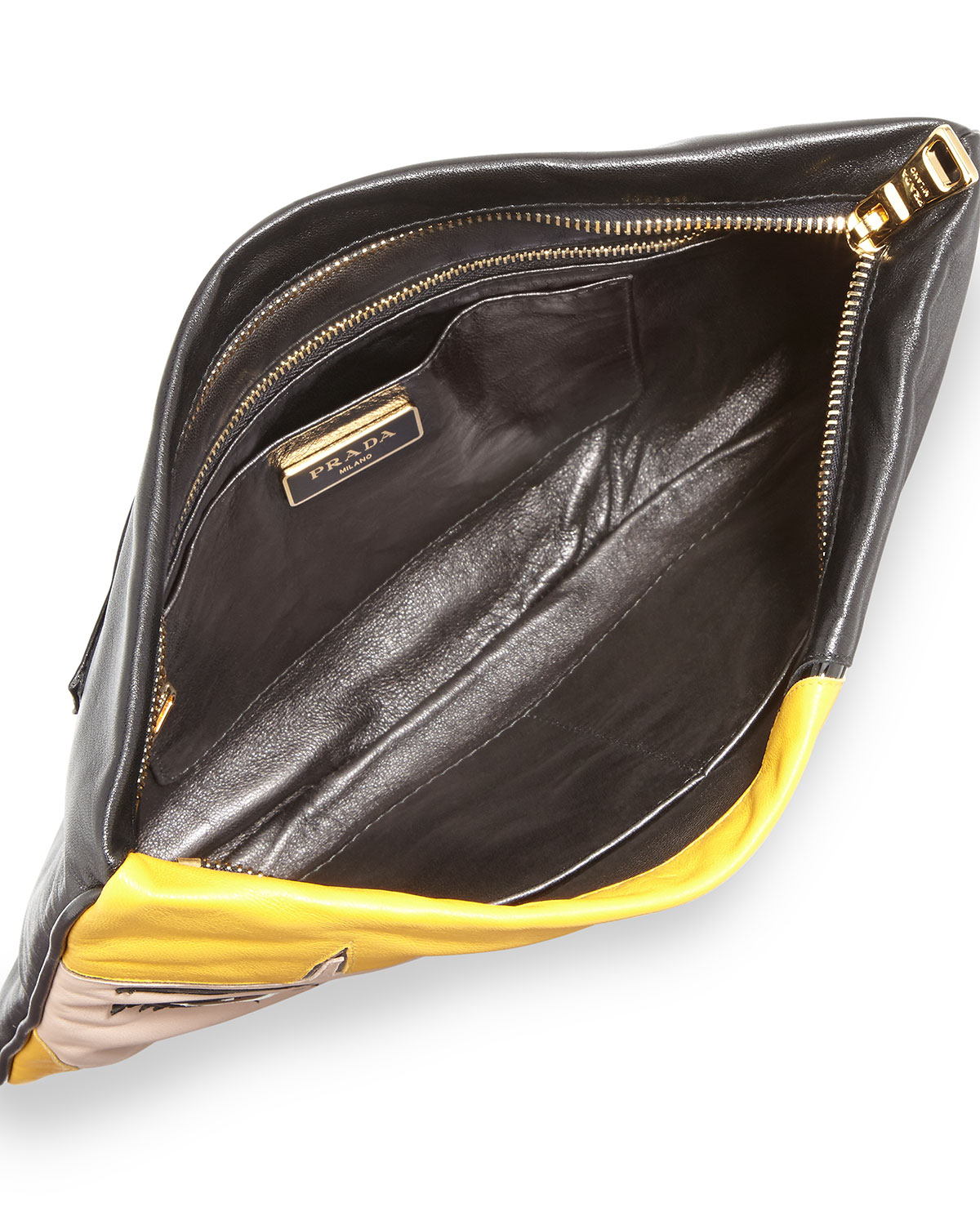 Prada Napa Zip Girl Clutch Bag in Yellow (BLACK(NERO)) | Lyst  