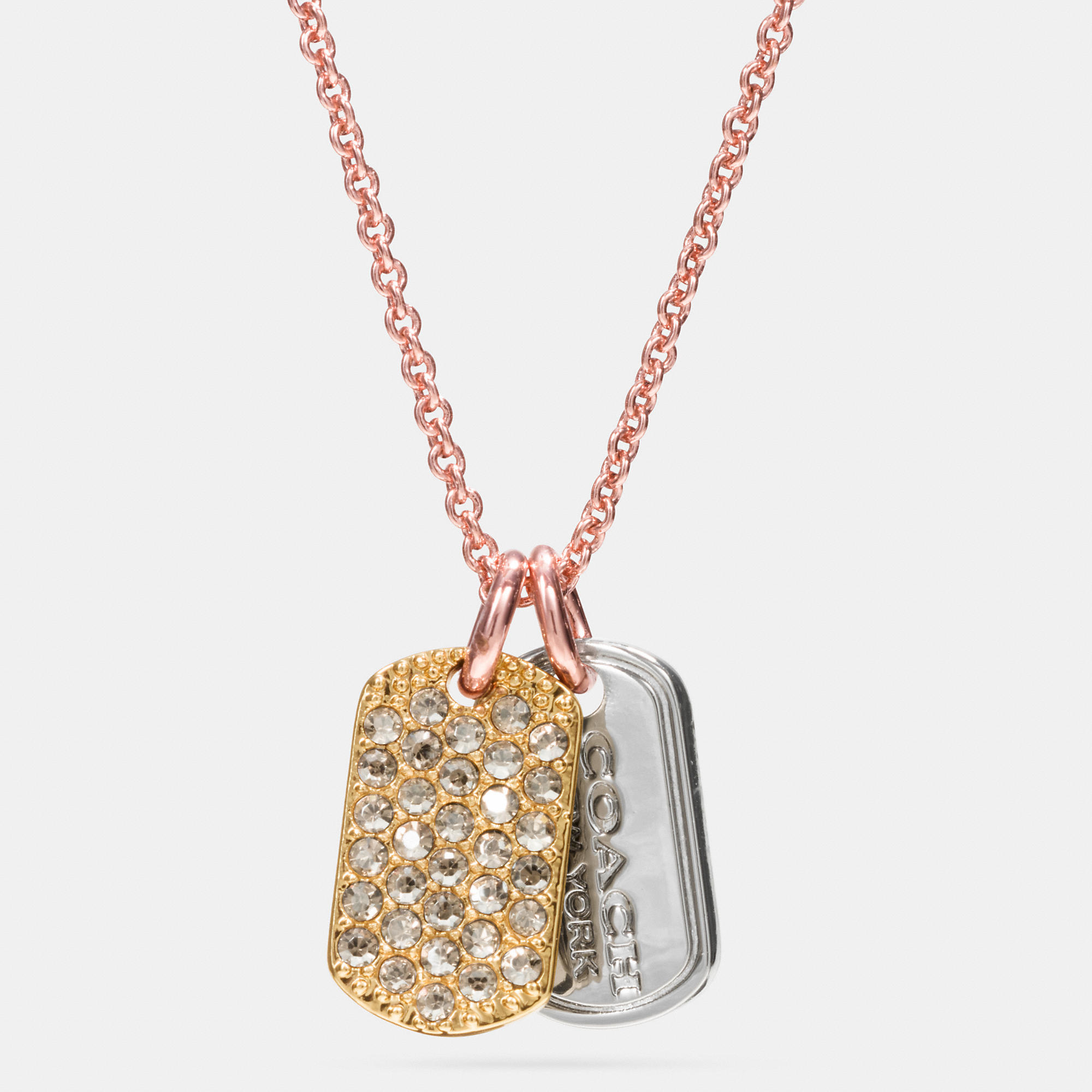 Coach Pave Mixed Tags Necklace in Gold (ROSEGOLD/SILVER) | Lyst