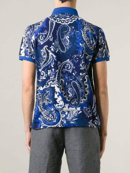 Etro Paisley Print Polo Shirt in Blue for Men | Lyst