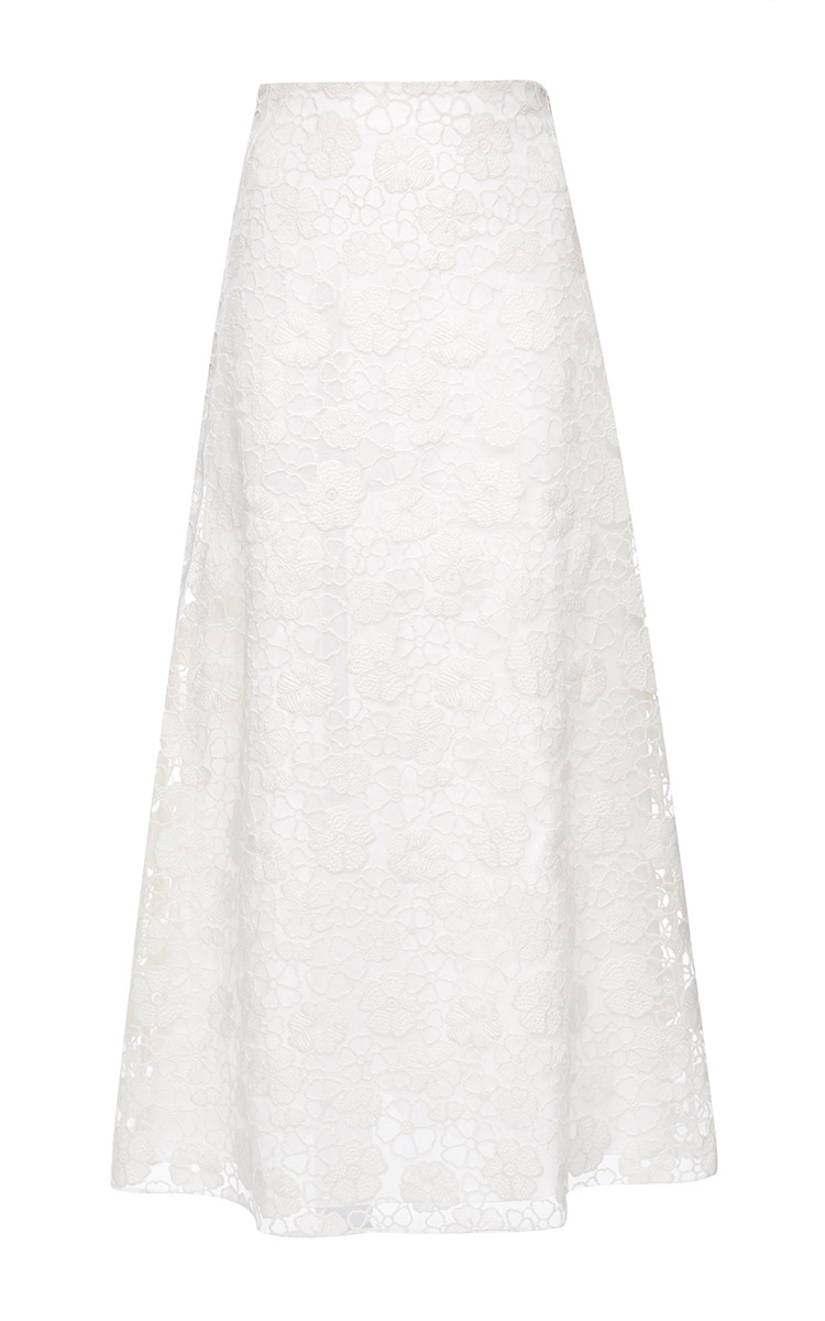 Lyst - Giamba Floral Wool And Organza Long Skirt in White