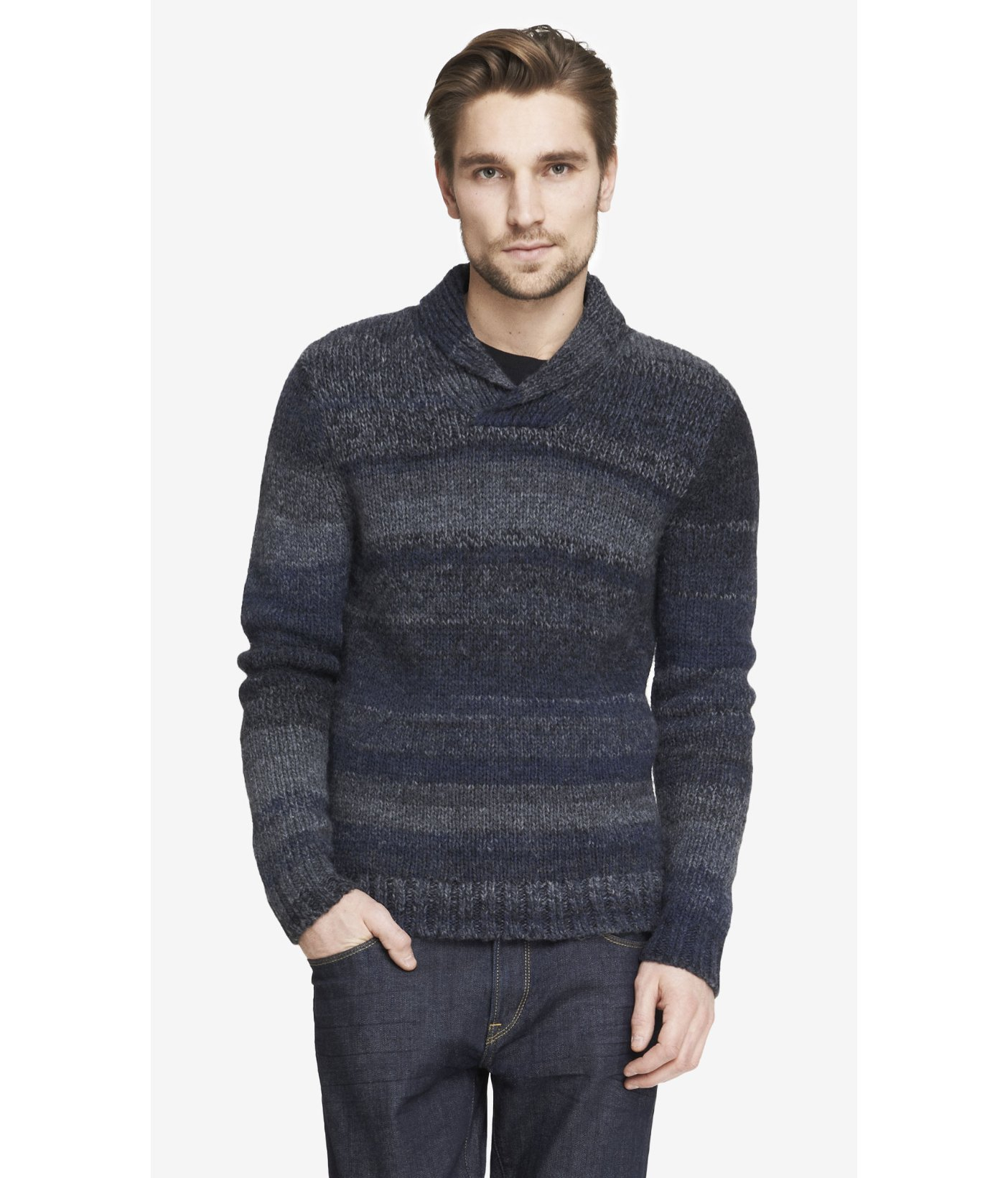 Lyst - Express Wool Blend Shawl Collar Oversized Sweater in Blue for Men