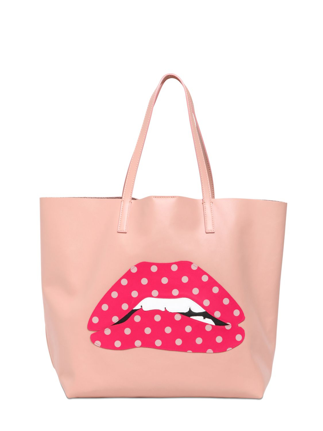 Lyst - Red valentino Large Mouth Appliqué Leather Tote Bag in Pink