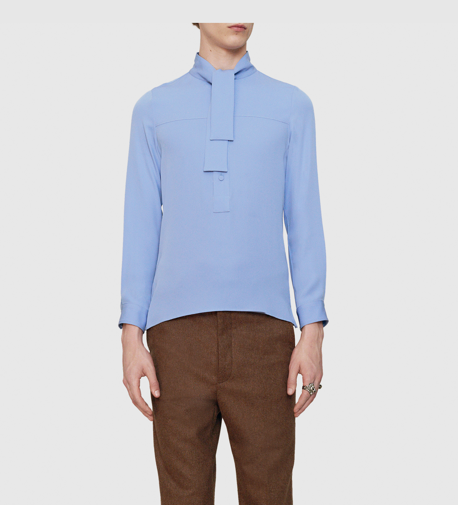 Gucci Matte Silk Shirt With Scarf in Blue for Men Lyst