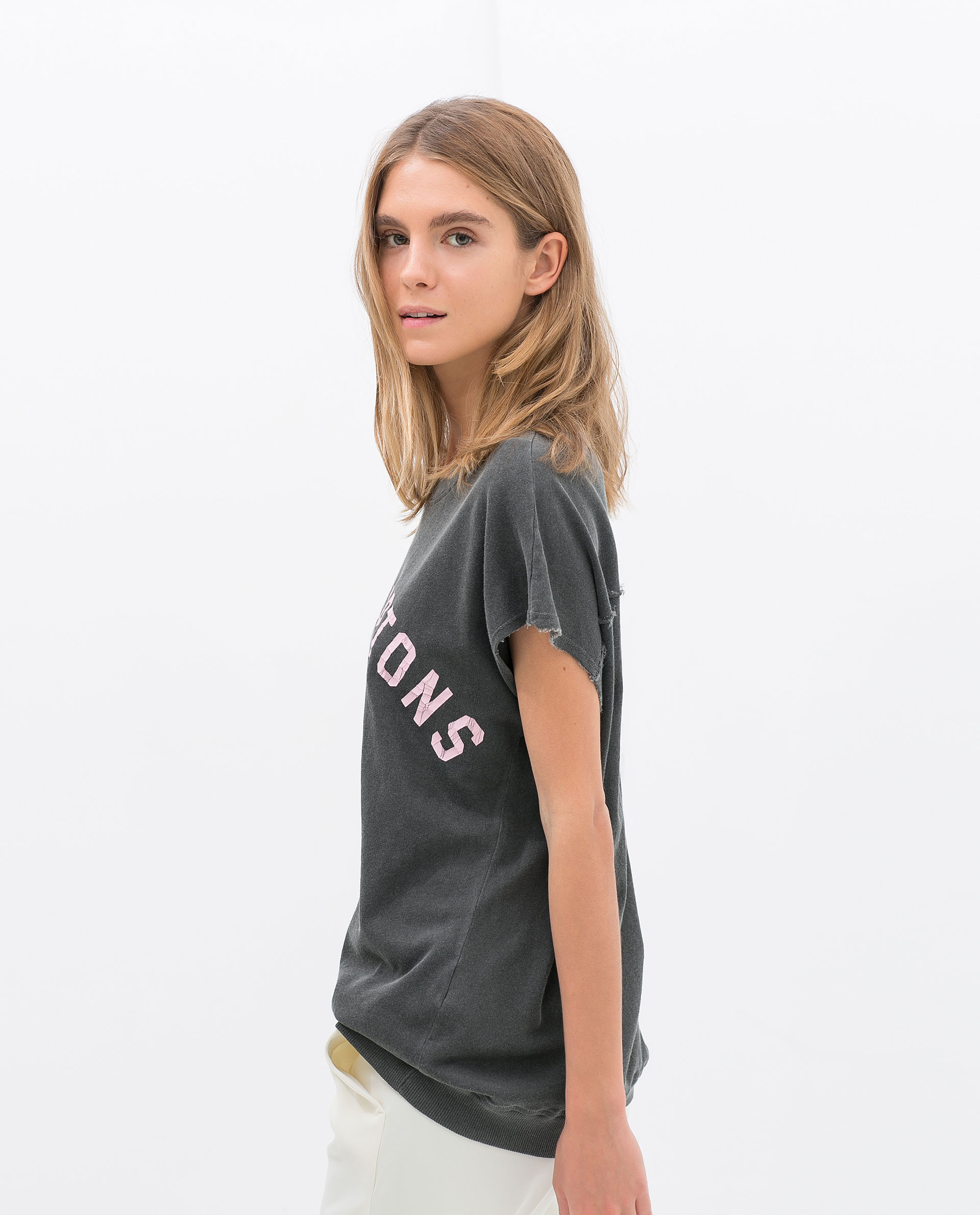 Zara Slogan Tshirt in Gray (Charcoal) | Lyst