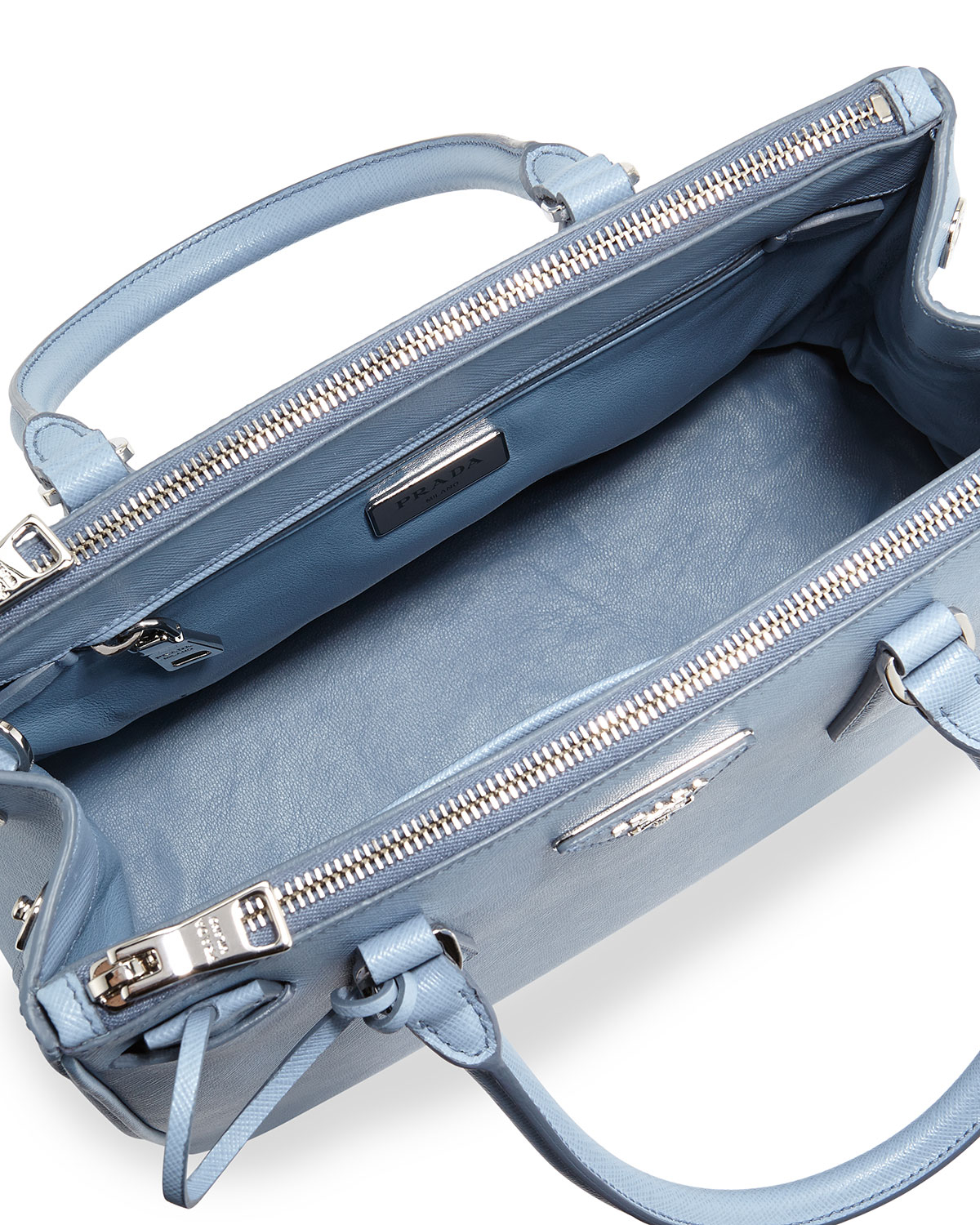 Prada Saffiano Lux Double-Zip Tote Bag in Blue | Lyst