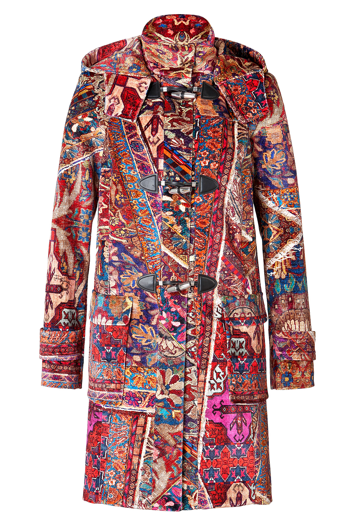 Lyst - Just cavalli Printed Velvet Hooded Coat in Brown