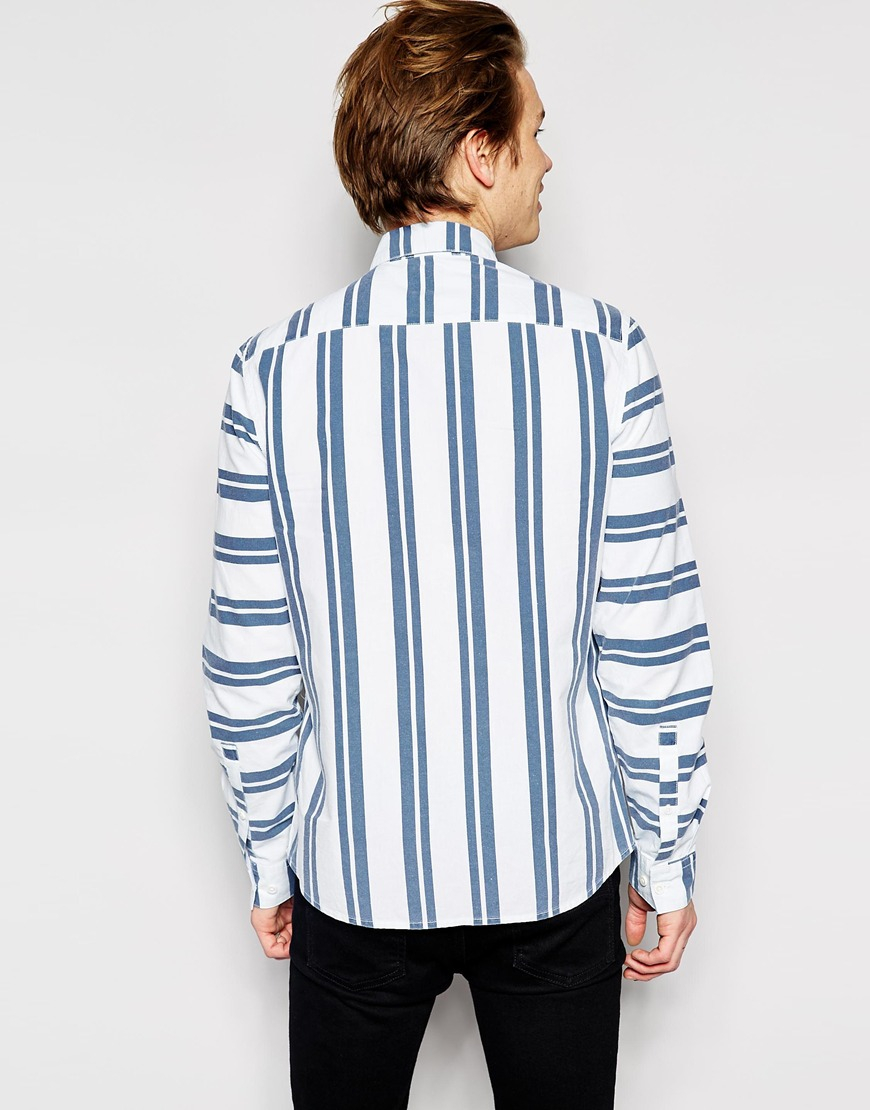 Lyst - Asos Shirt In Long Sleeve With Vertical Stripe in Blue for Men
