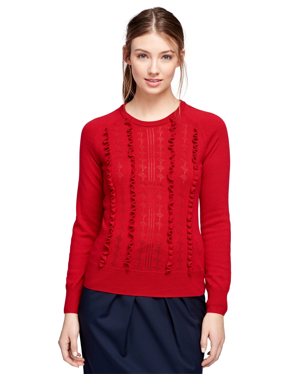 Lyst - Brooks Brothers Merino Wool Ruffle Sweater in Red