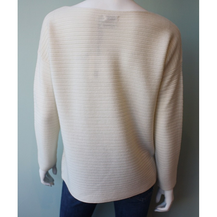 Vince Horizontal Rib Boatneck Sweater in Natural | Lyst