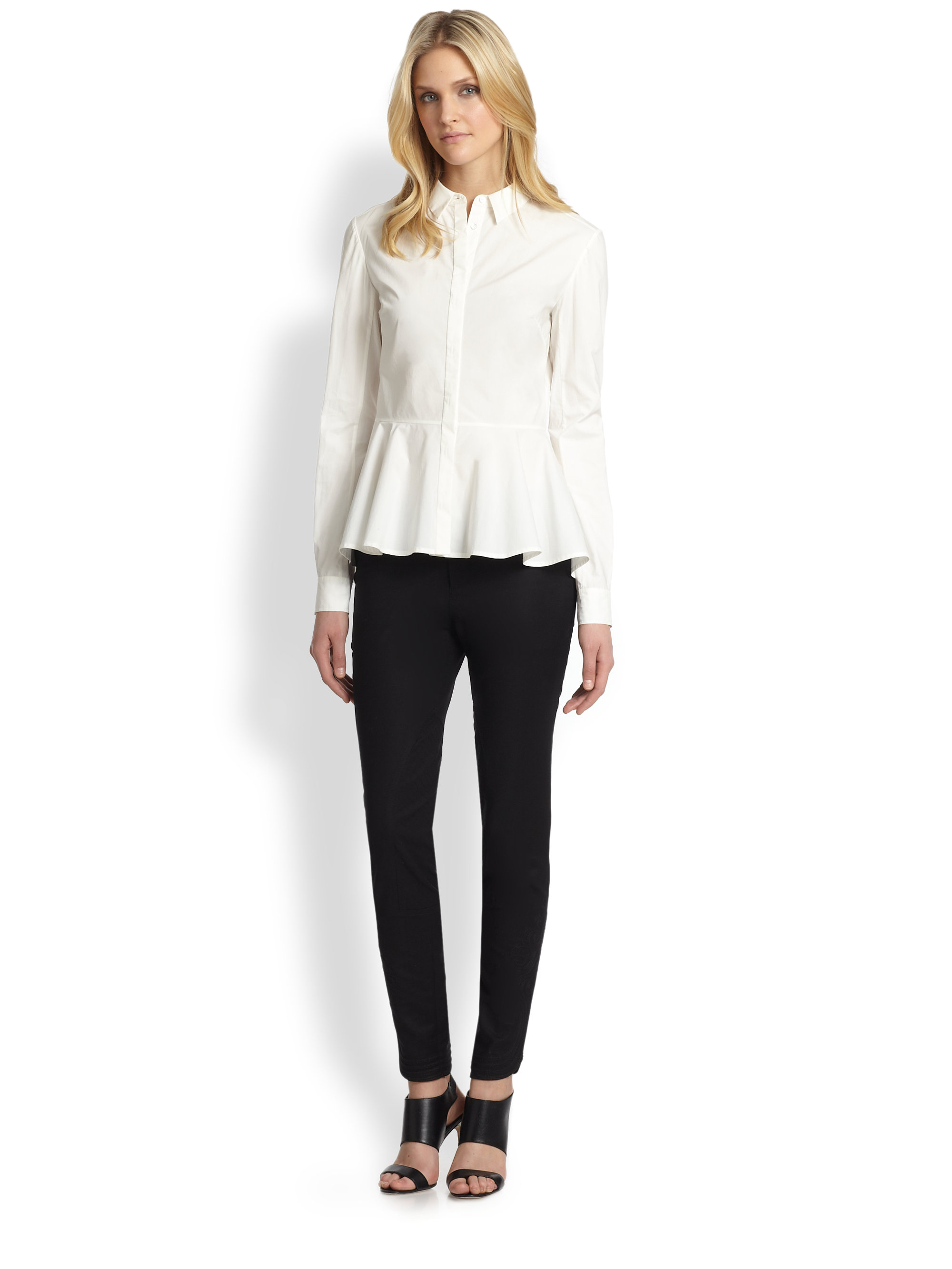 Peplum Waist Button Front White Blouse