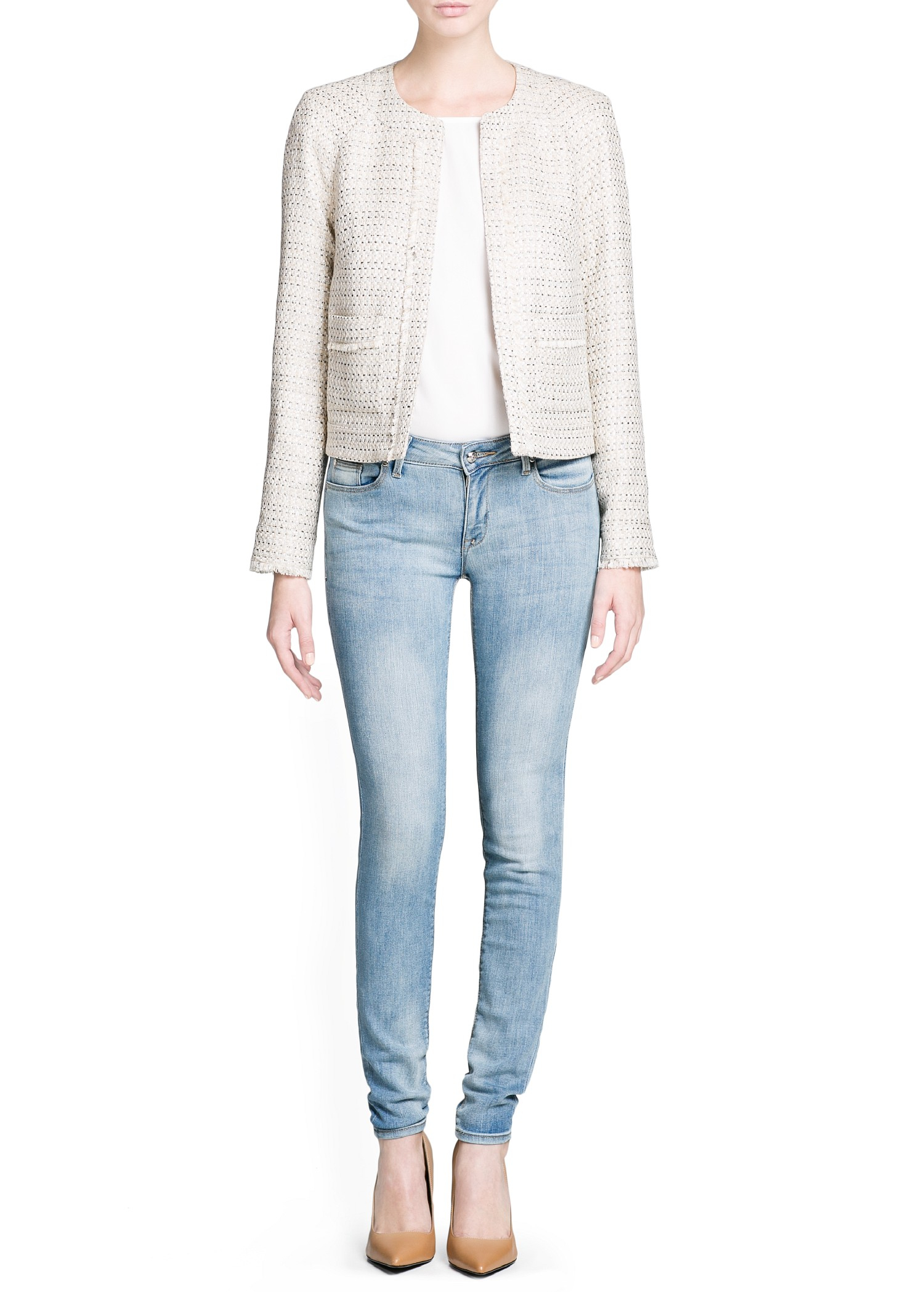 Lyst Mango Frayed Detail Bouclé Jacket in Natural