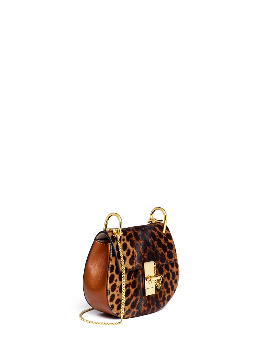 Chlo \u0026#39;drew\u0026#39; Mini Leopard Print Pony Hair Shoulder Bag in Brown ...