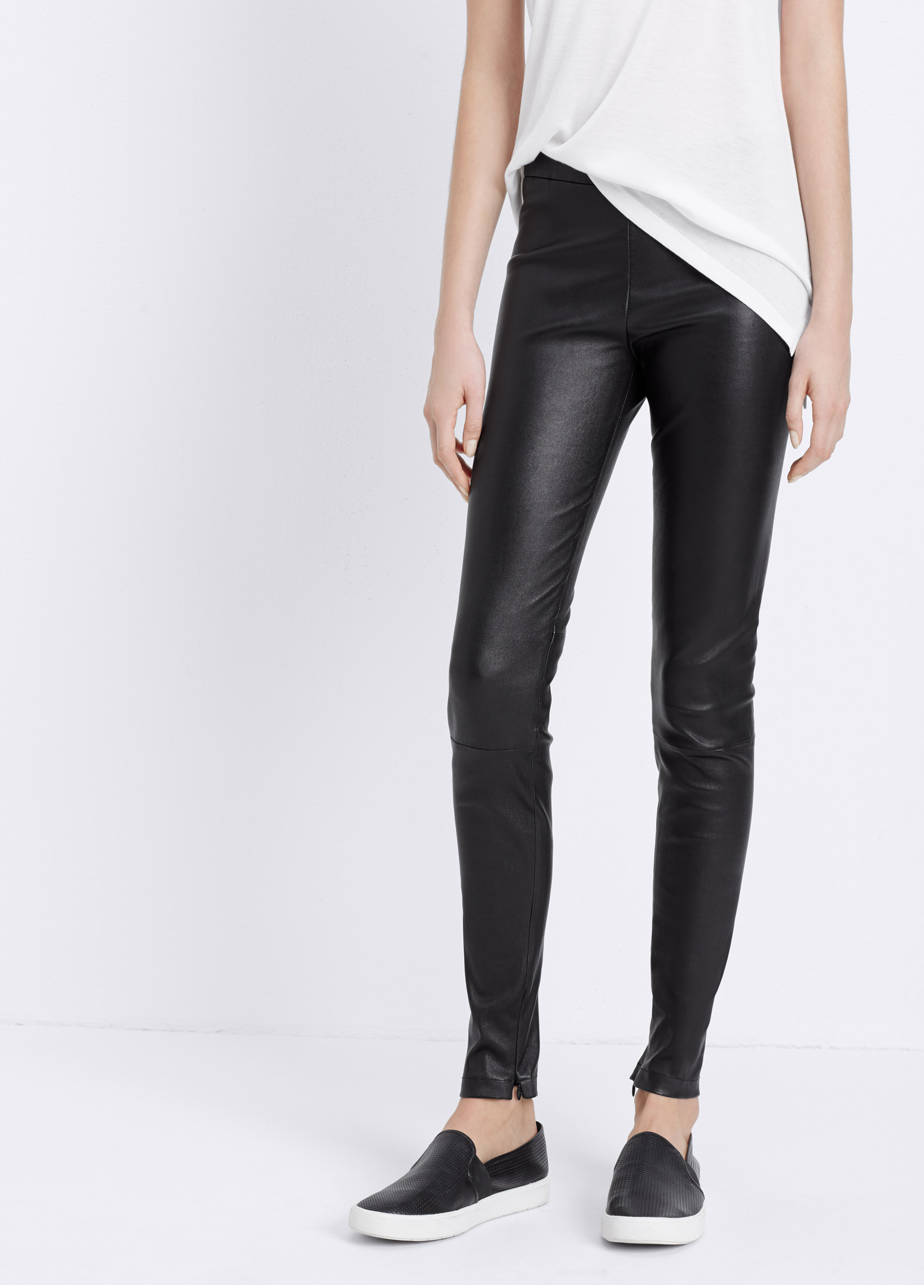 Leather Look Leggings With Ankle Zips