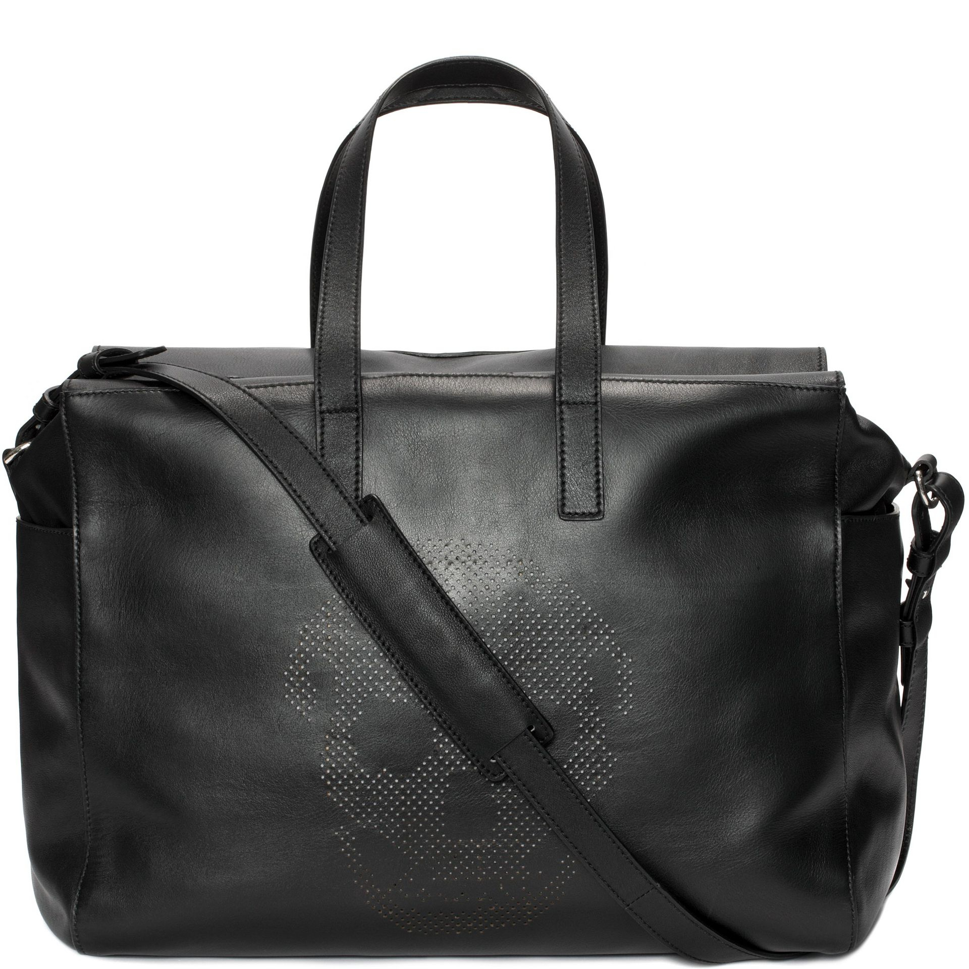 Lyst - Alexander Mcqueen Leather Perforated Skull Duffle Bag in Black ...