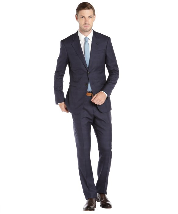 Giorgio Armani Navy Glen Plaid Wool And Silk 2 Button Suit in Blue for ...