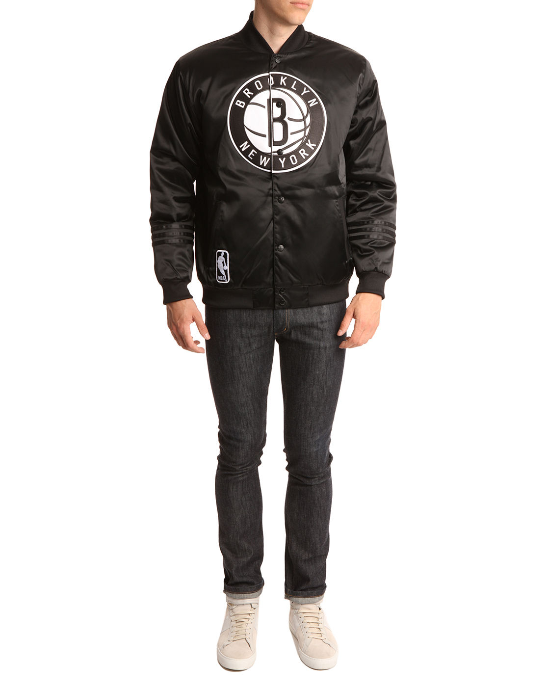 Adidas Brooklyn Nets Black Varsity Jacket in Black for Men | Lyst